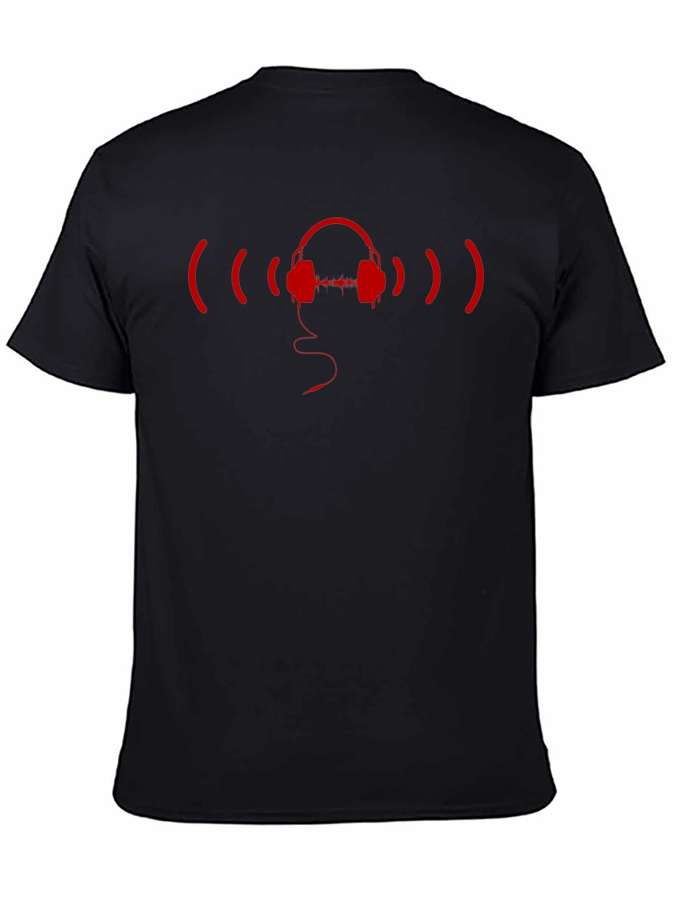 Stylish Black T-Shirt with Red Headphone Graphic