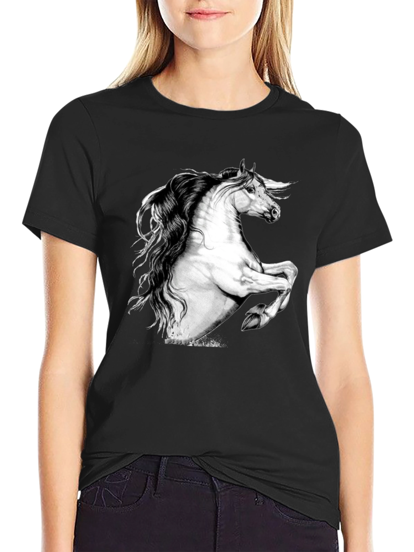 Horse Graphic Print Black T-Shirt
