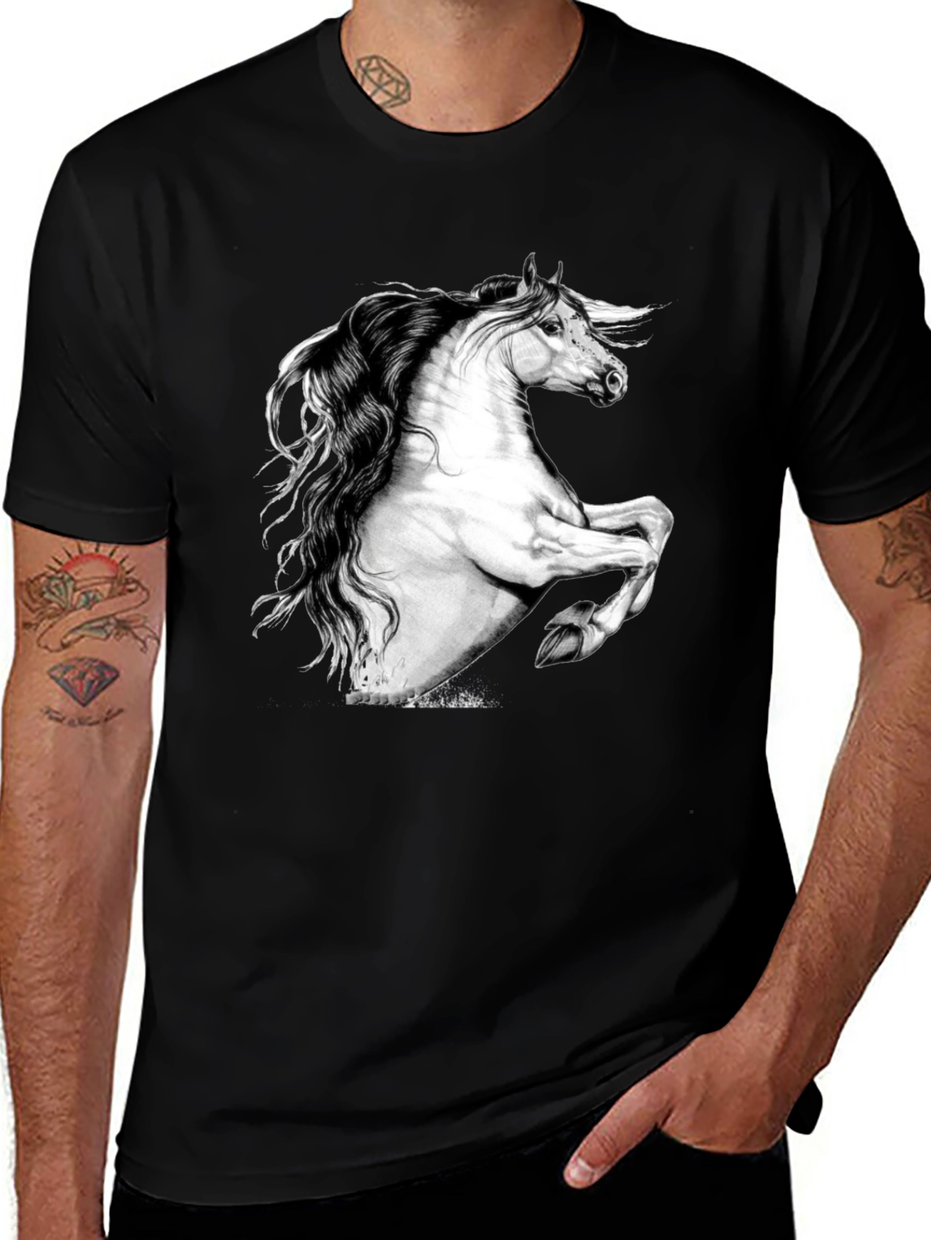 Horse Graphic Print Black T-Shirt