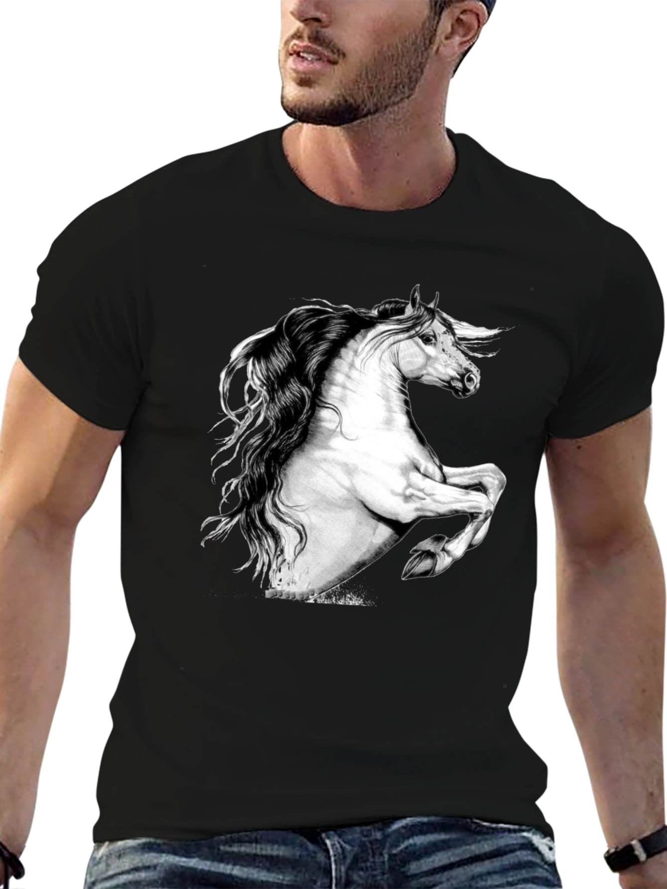 Horse Graphic Print Black T-Shirt