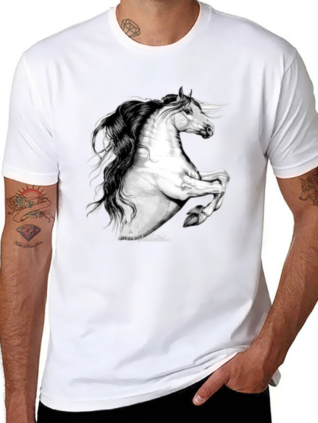 Horse Graphic Print Black T-Shirt