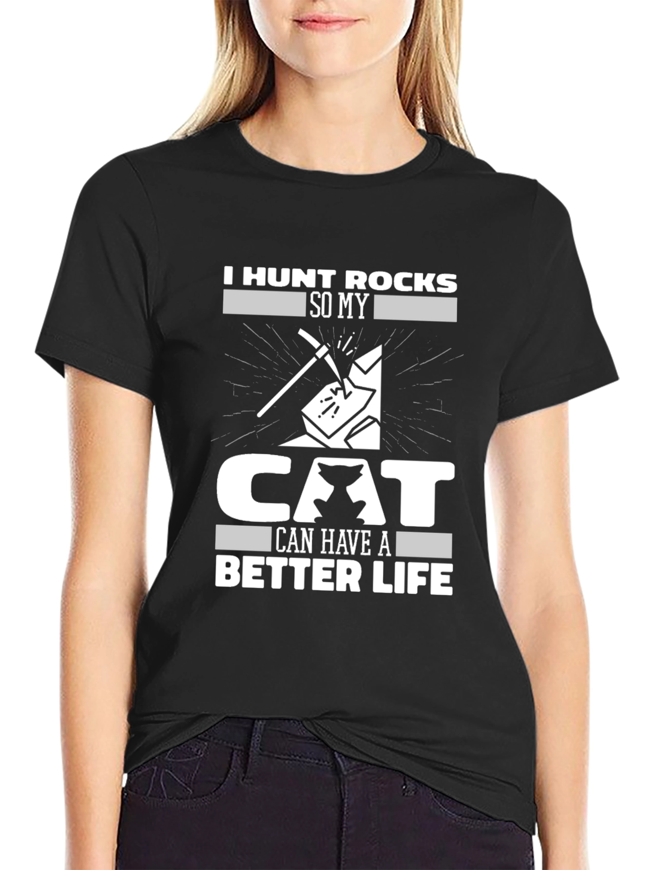 I Hunt Rocks Funny Cat Lover Graphic T-Shirt