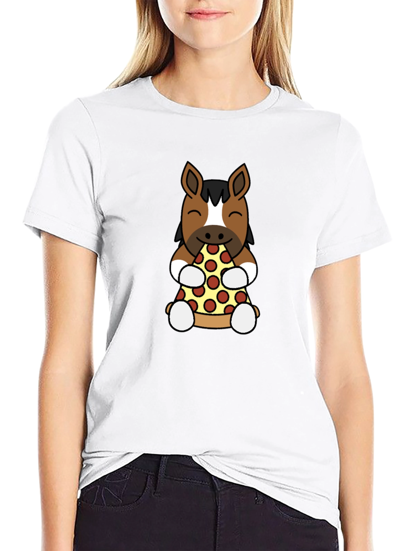 Horse Eating Pizza Graphic T-Shirt