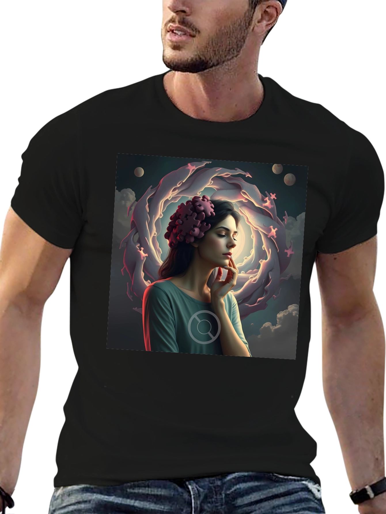 Artistic Dreamscape Graphic Tee - Black