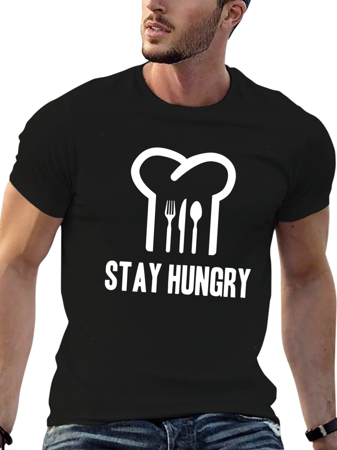 Stay Hungry Chef Hat Graphic Tee - Black