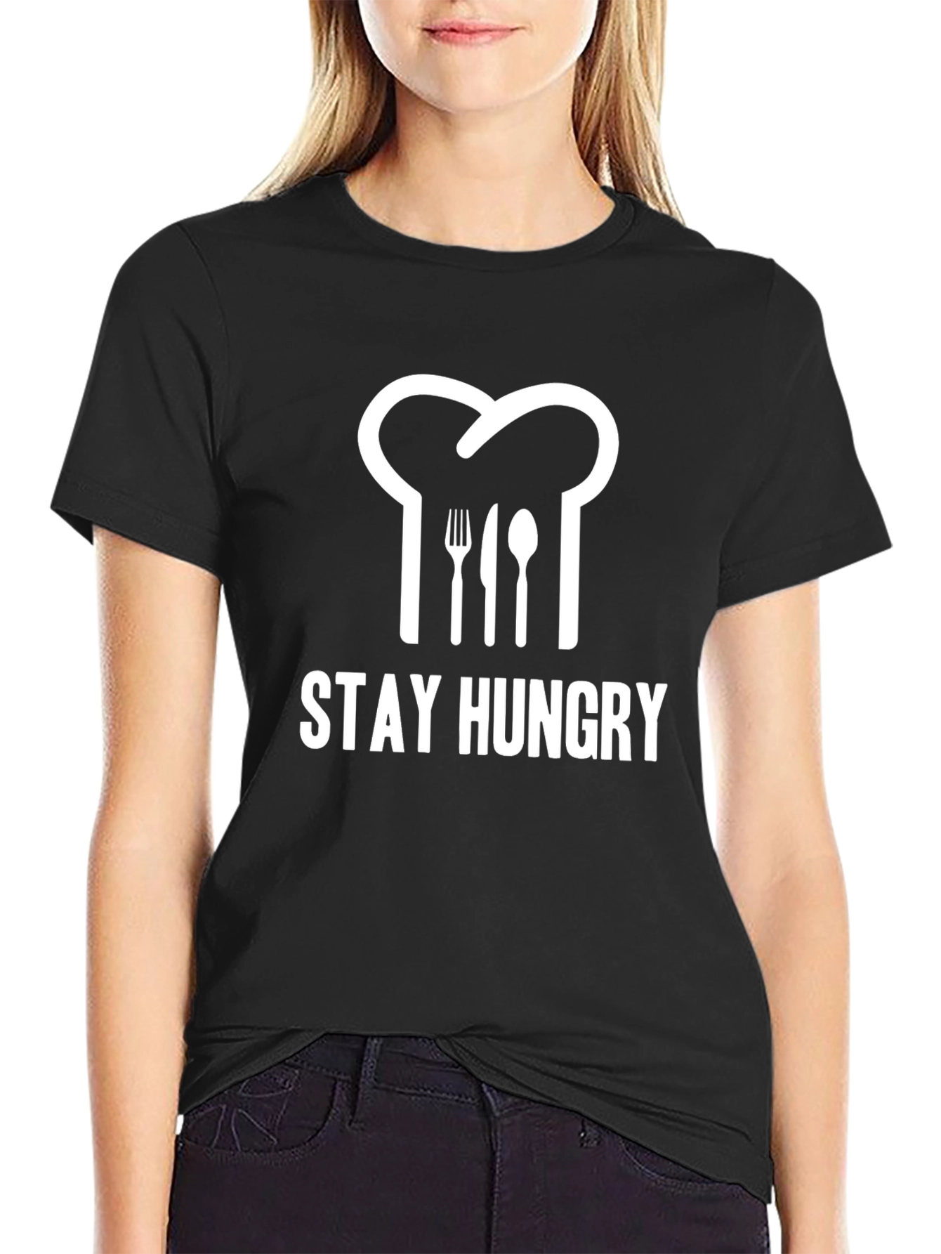 Stay Hungry Chef Hat Graphic Tee - Black