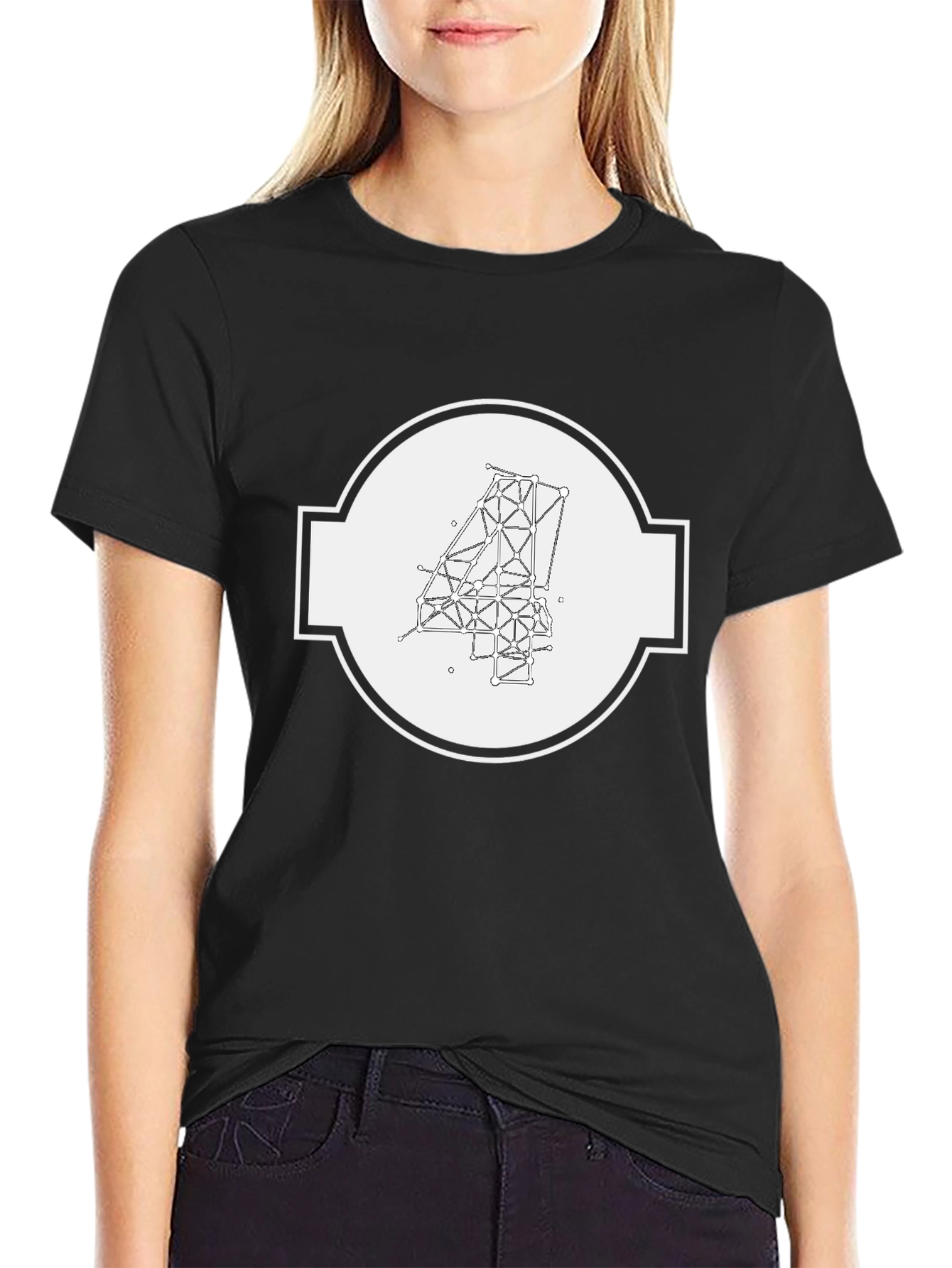 Geometric Number Four Graphic Tee - Modern Design