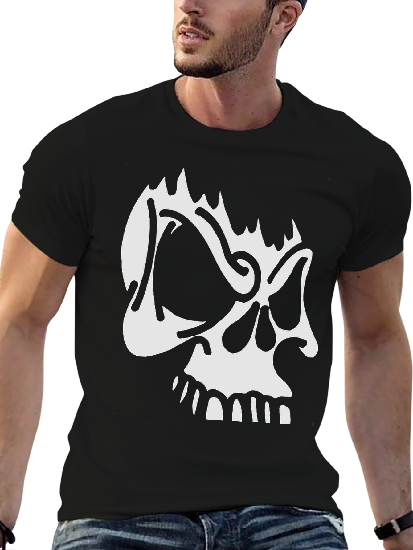 Skull Graphic Print Crew Neck T-Shirt