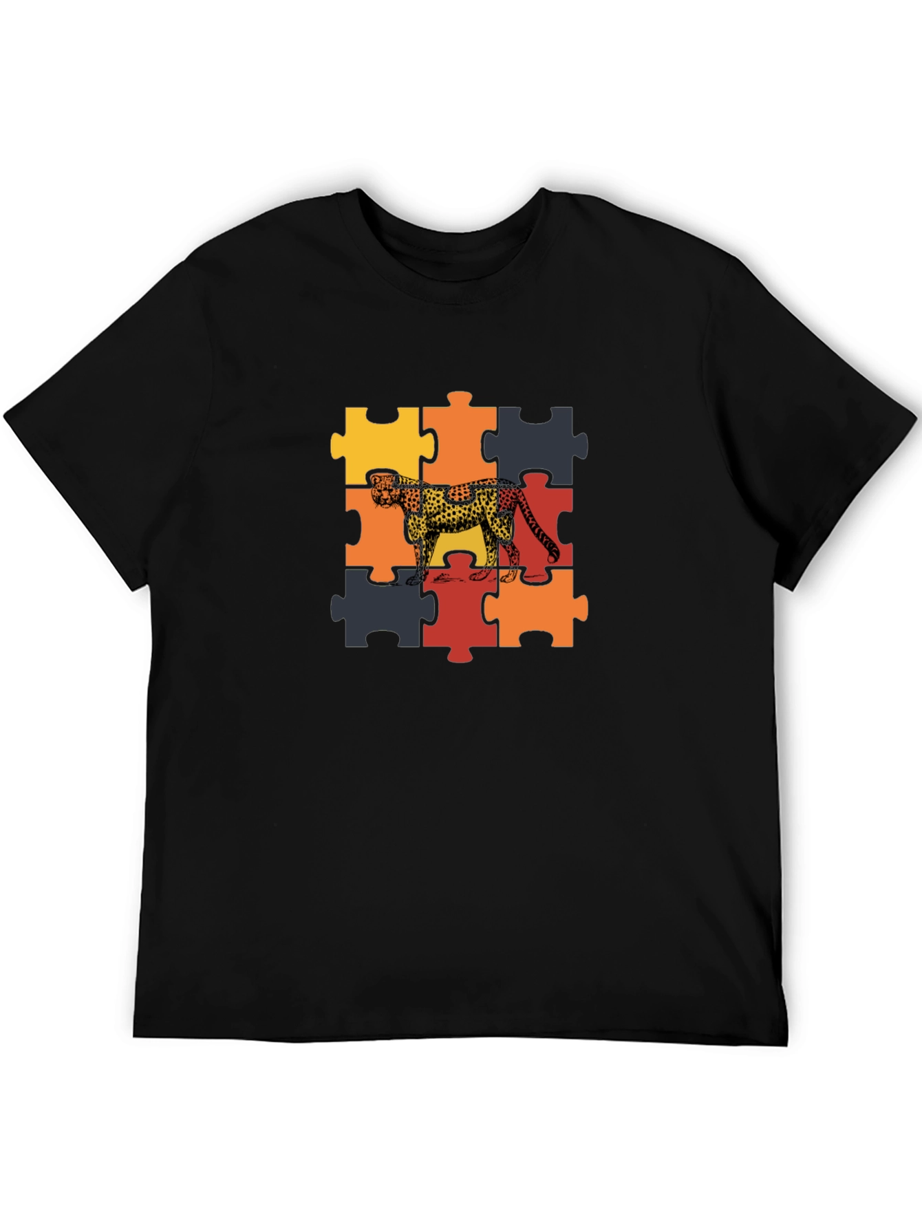 Cheetah Puzzle Graphic Tee - Black Unisex T-Shirt