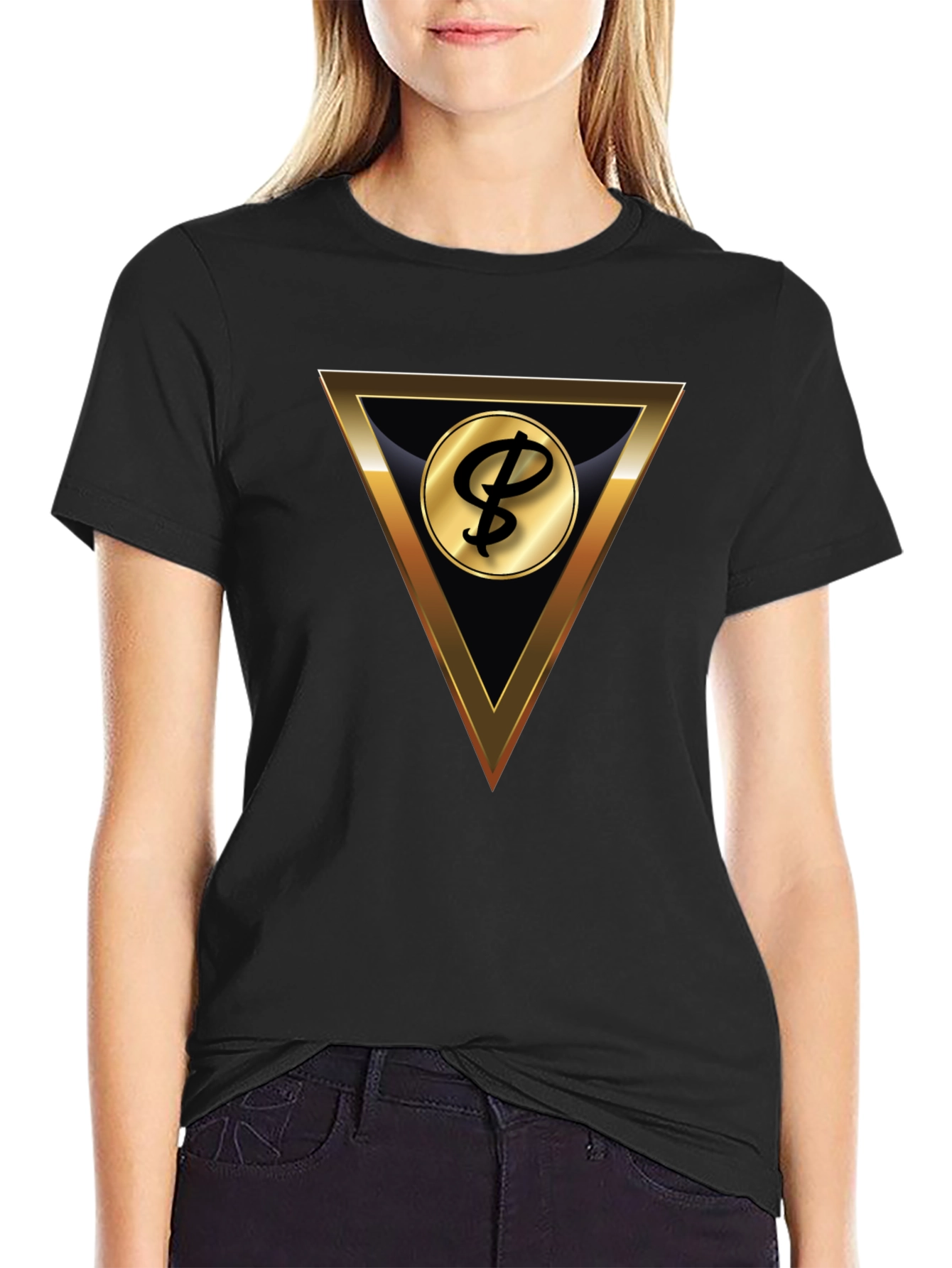 Stylish Black T-Shirt with Gold Triangle Logo