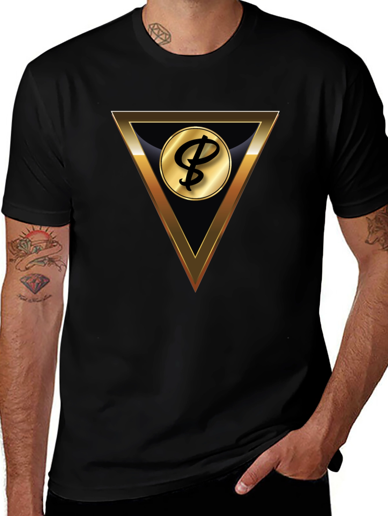 Stylish Black T-Shirt with Gold Triangle Logo