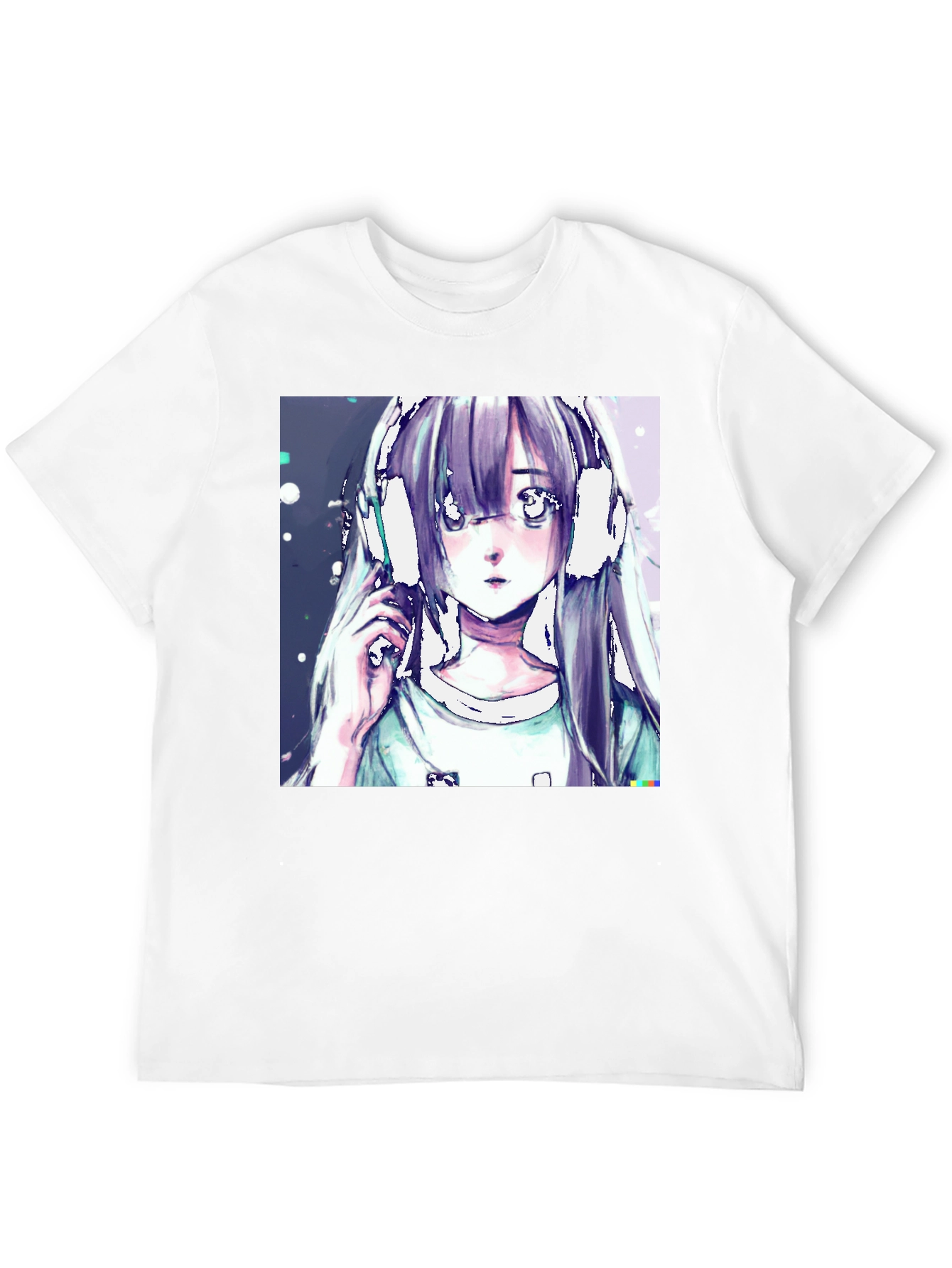 Anime Girl Headphones Graphic Black T-Shirt