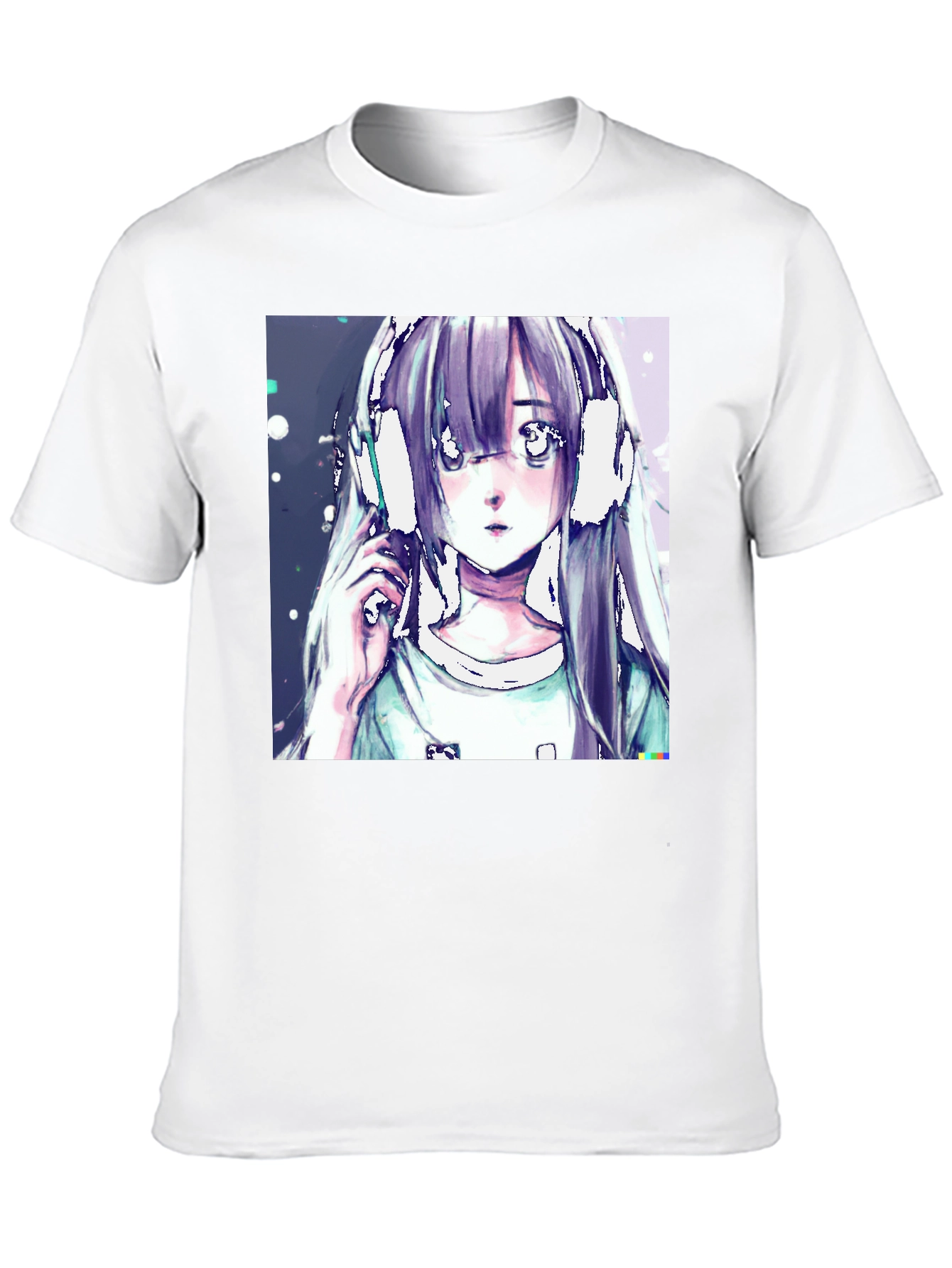 Anime Girl Headphones Graphic Black T-Shirt