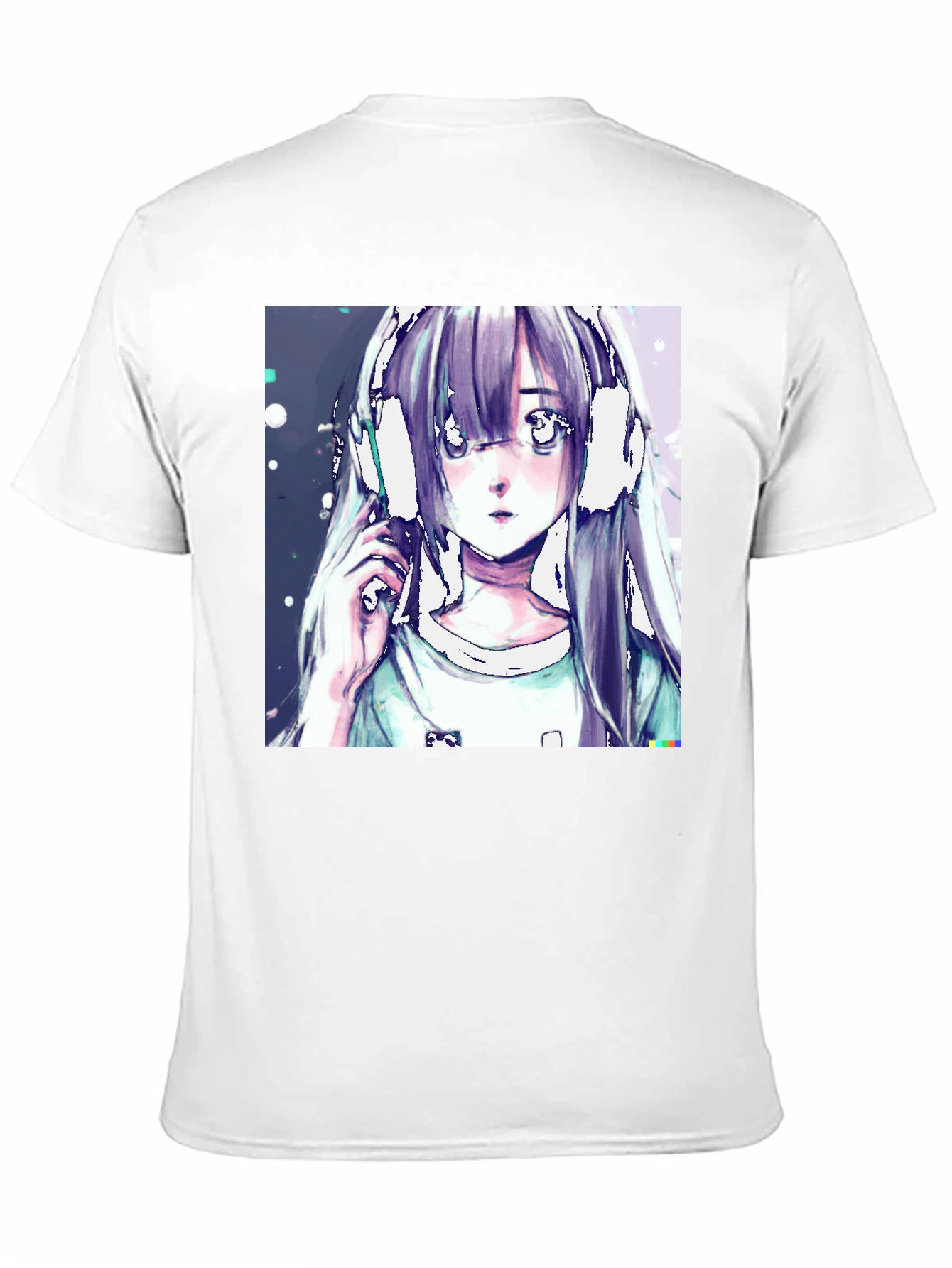 Anime Girl Headphones Graphic Black T-Shirt