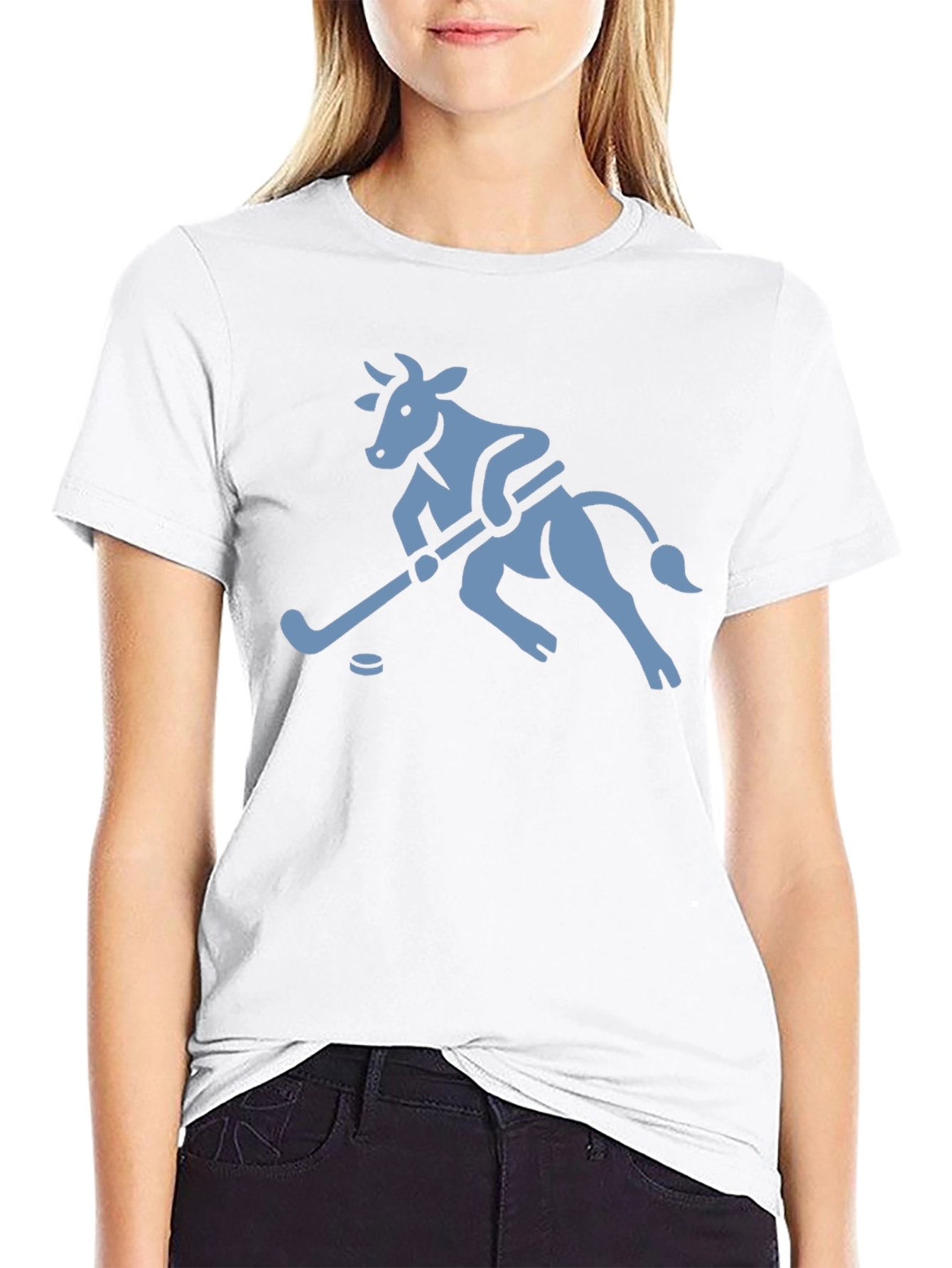 Hockey Cow Graphic Tee - Playful Cotton T-Shirt