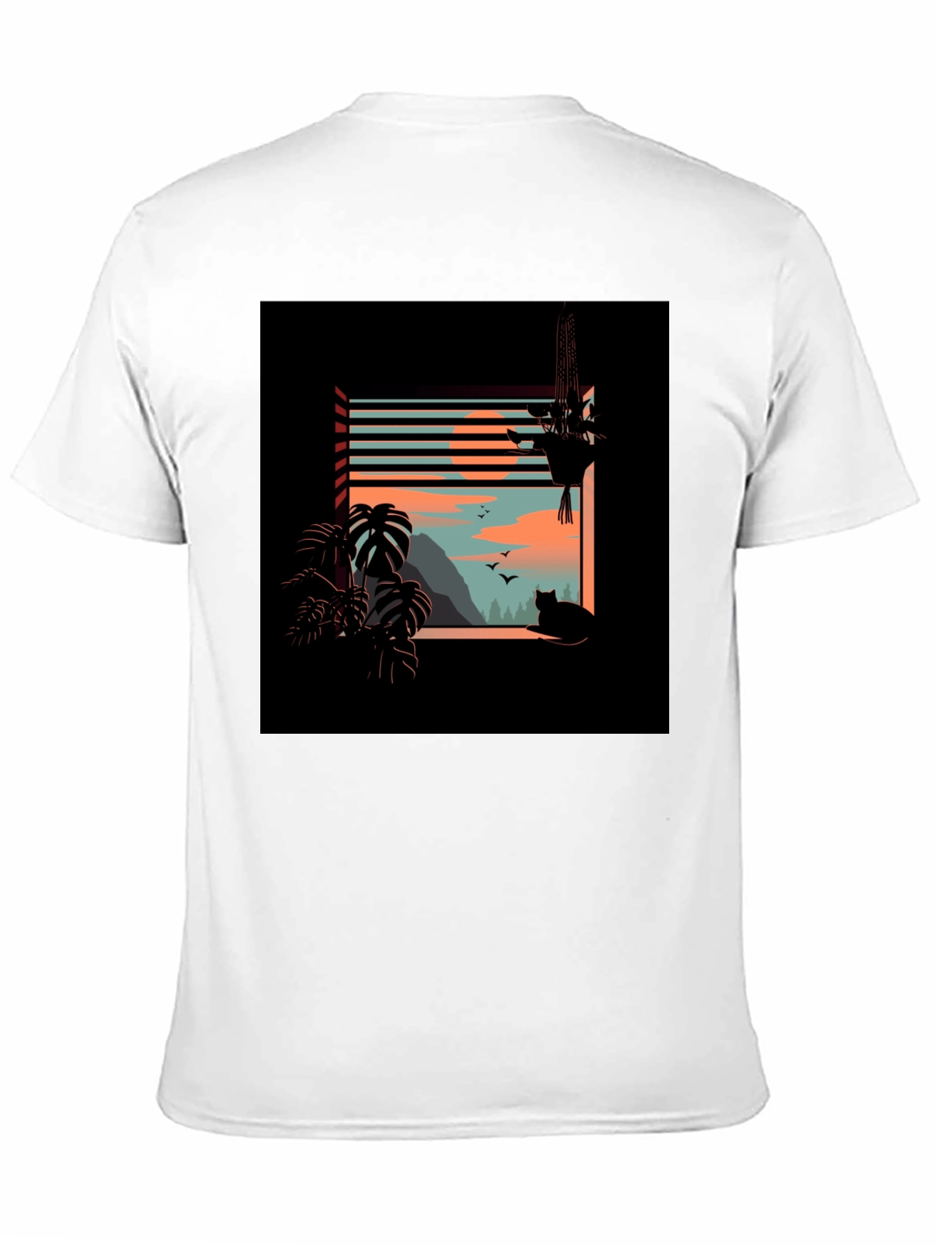 Black Graphic Tee - Cozy Cat Window View