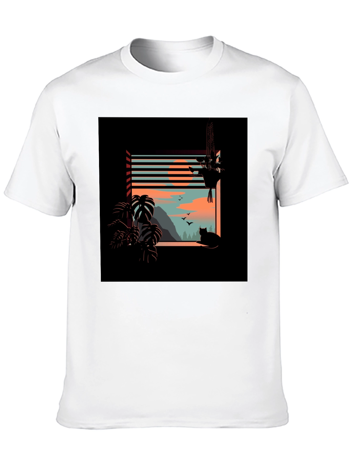 Black Graphic Tee - Cozy Cat Window View