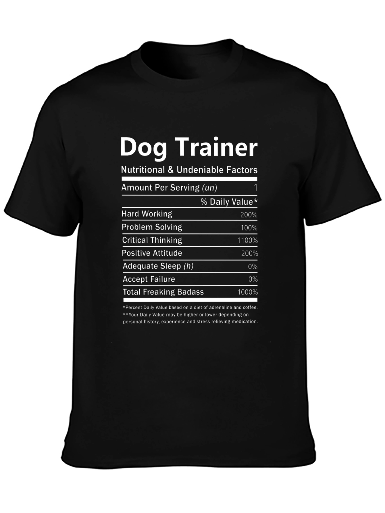 Dog Trainer Nutrition Facts T-Shirt - Funny Gift