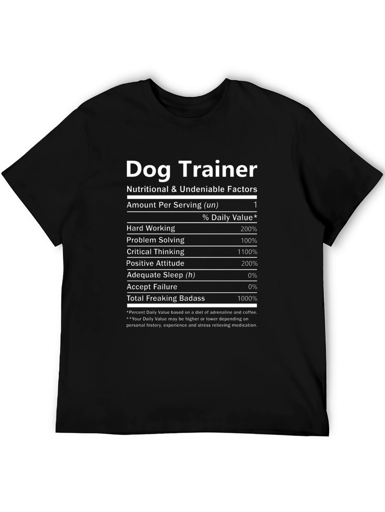 Dog Trainer Nutrition Facts T-Shirt - Funny Gift