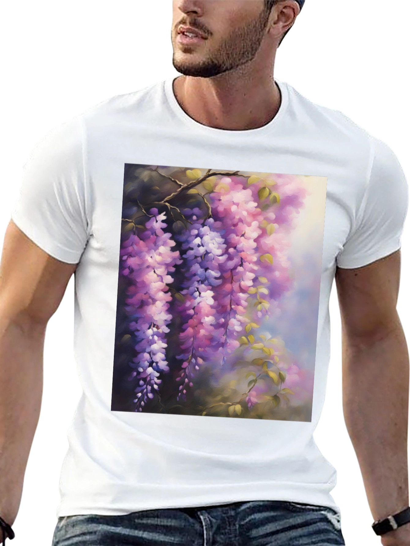 Floral Wisteria Print Black T-Shirt