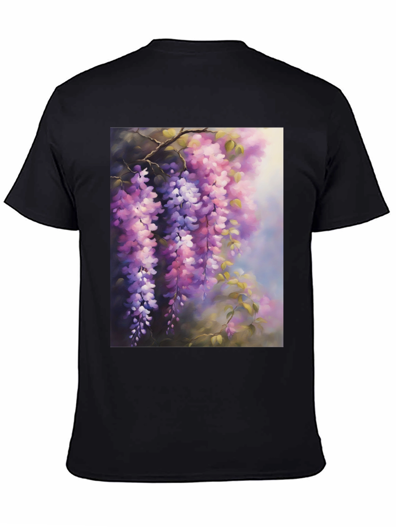 Floral Wisteria Print Black T-Shirt