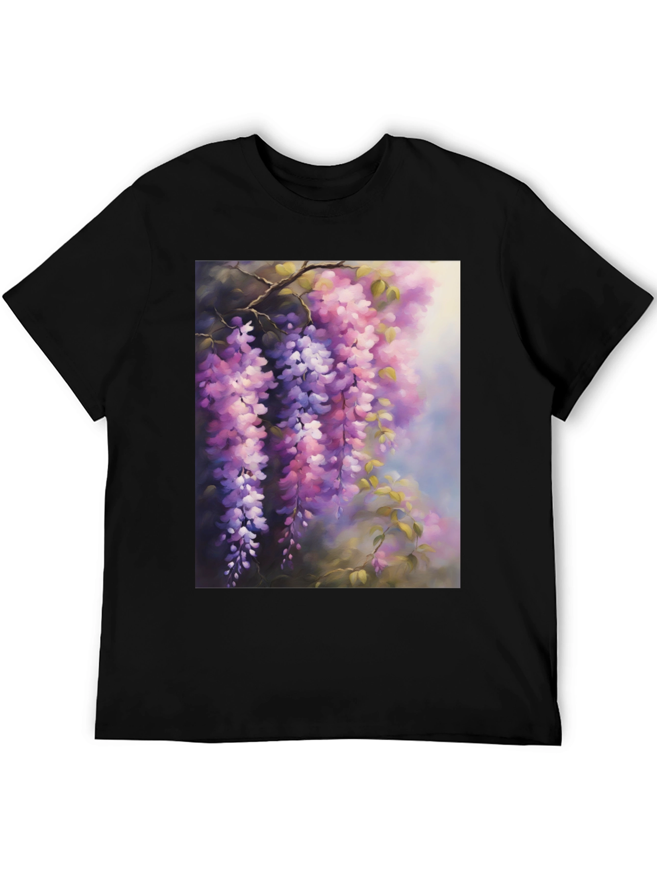 Floral Wisteria Print Black T-Shirt