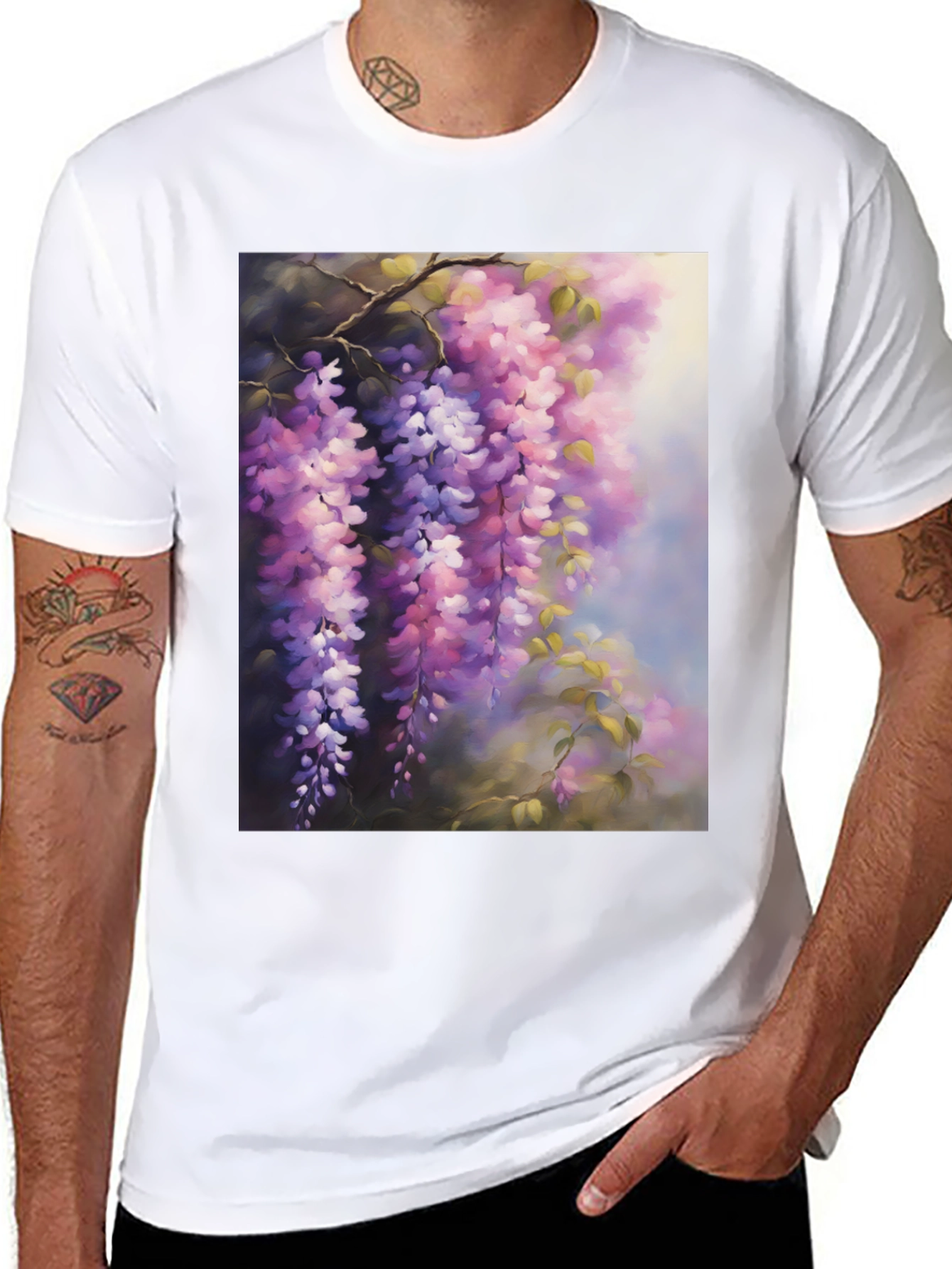 Floral Wisteria Print Black T-Shirt