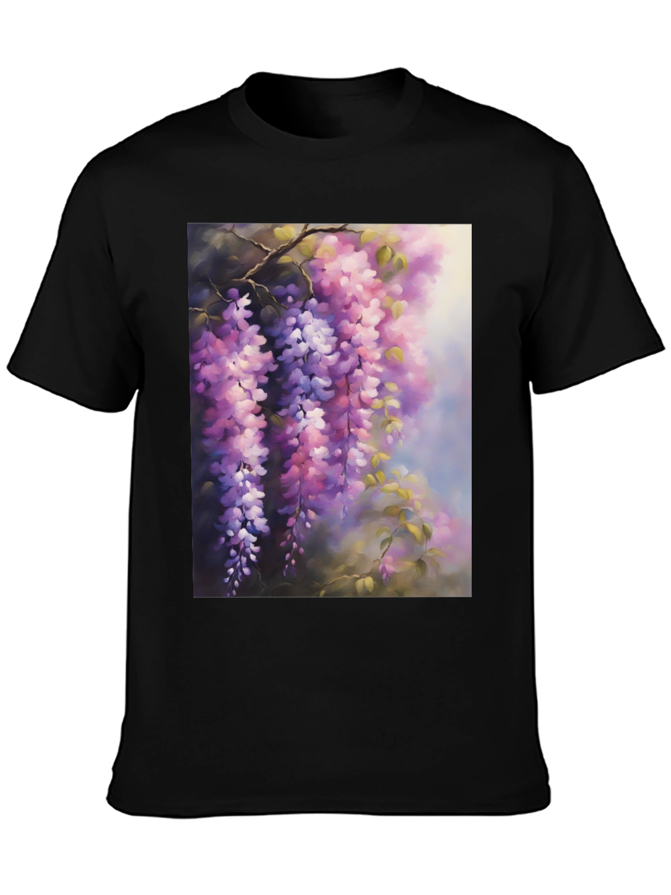 Floral Wisteria Print Black T-Shirt