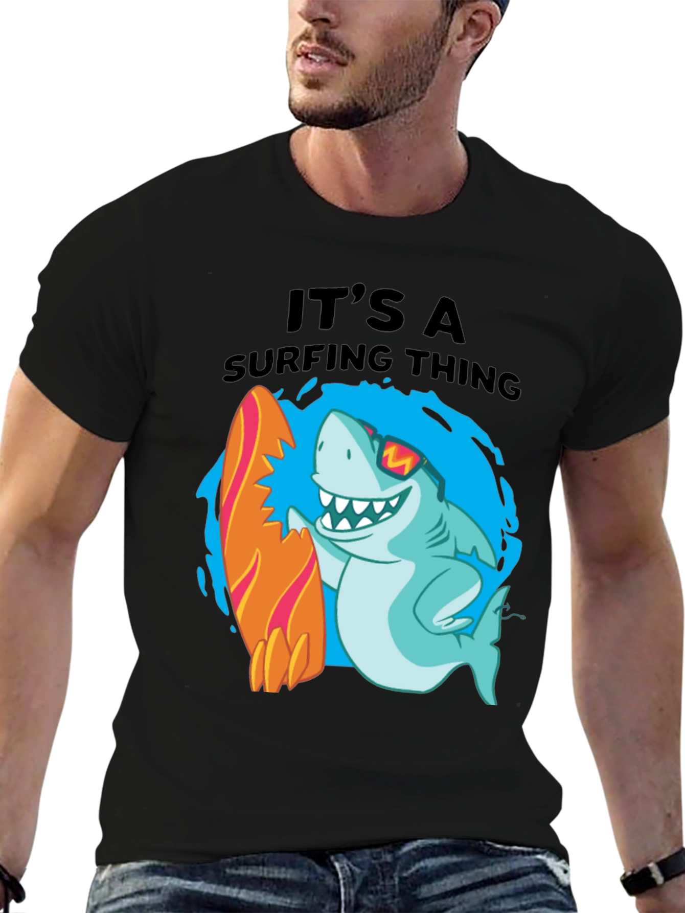 Surfing Shark Graphic T-Shirt