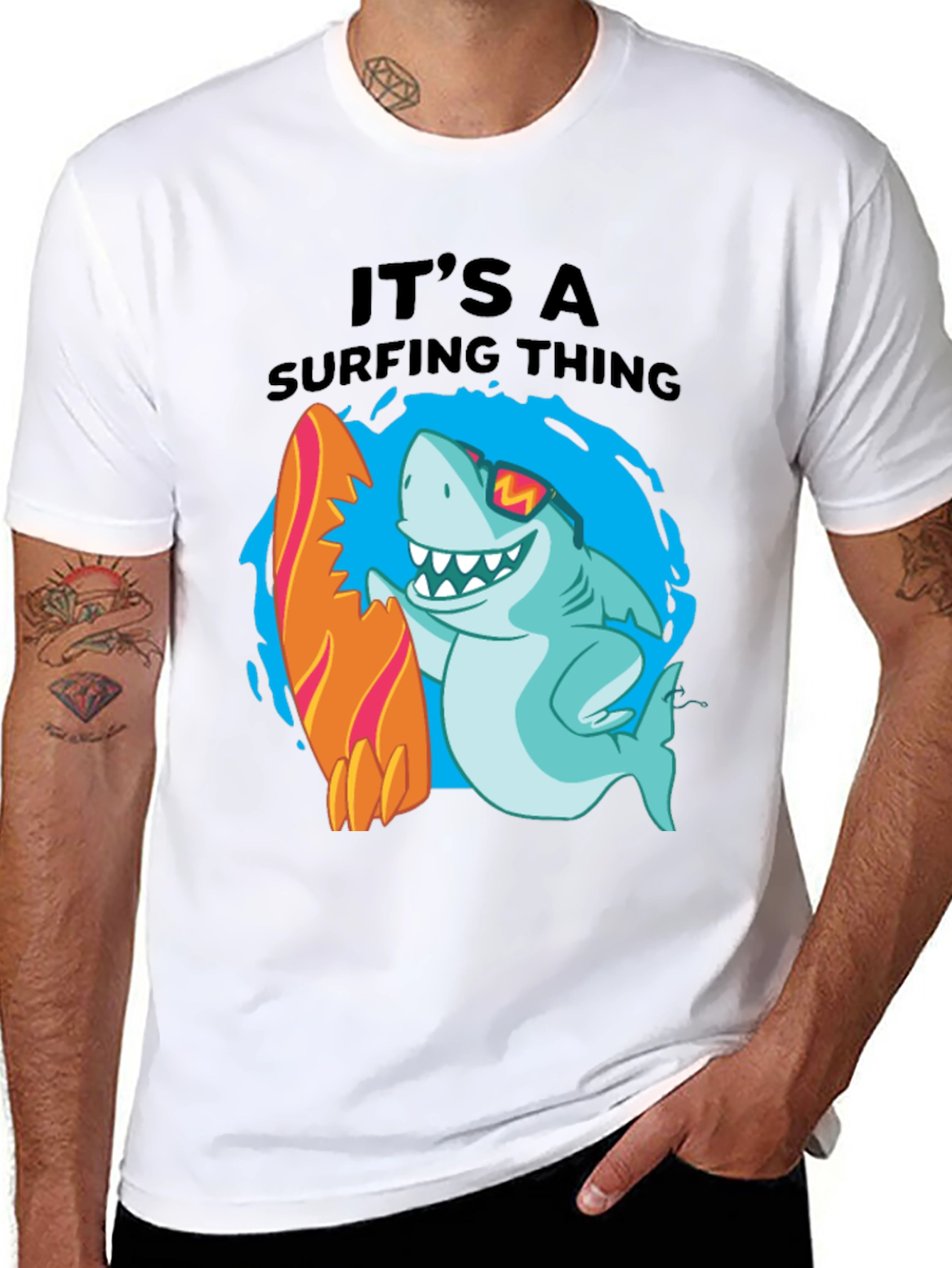 Surfing Shark Graphic T-Shirt