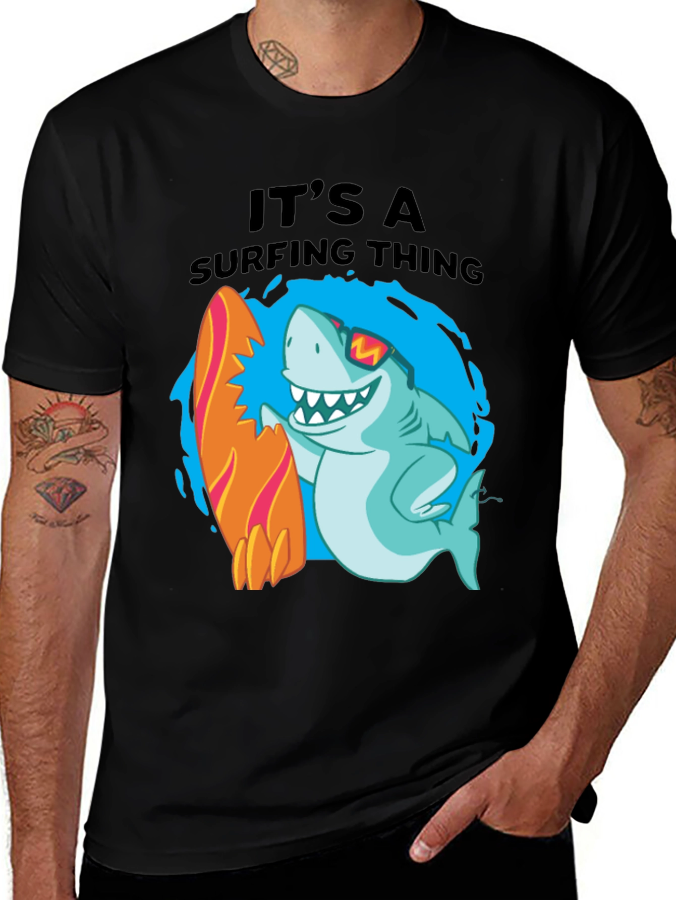 Surfing Shark Graphic T-Shirt
