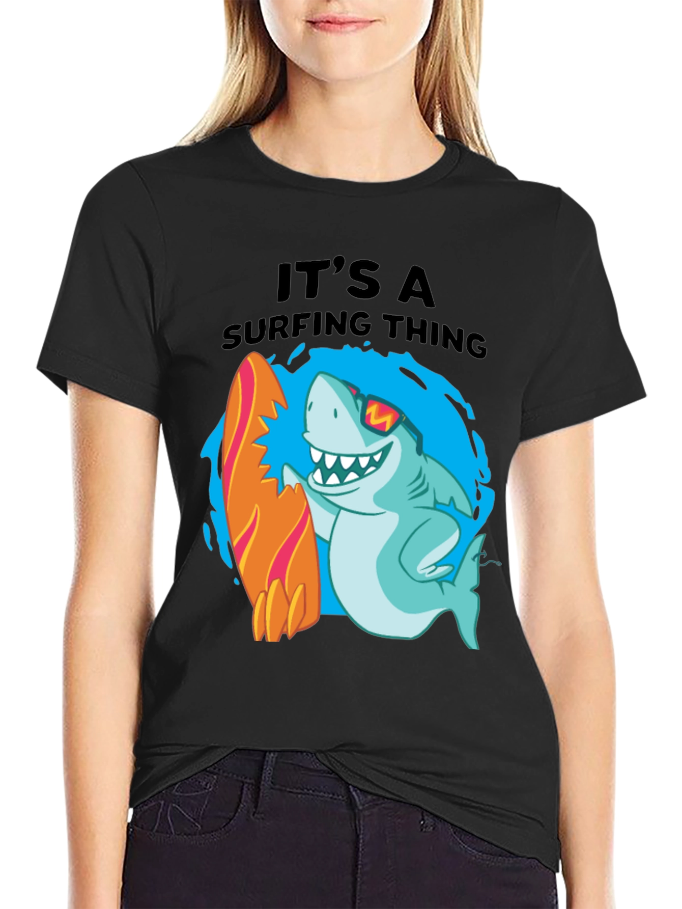 Surfing Shark Graphic T-Shirt