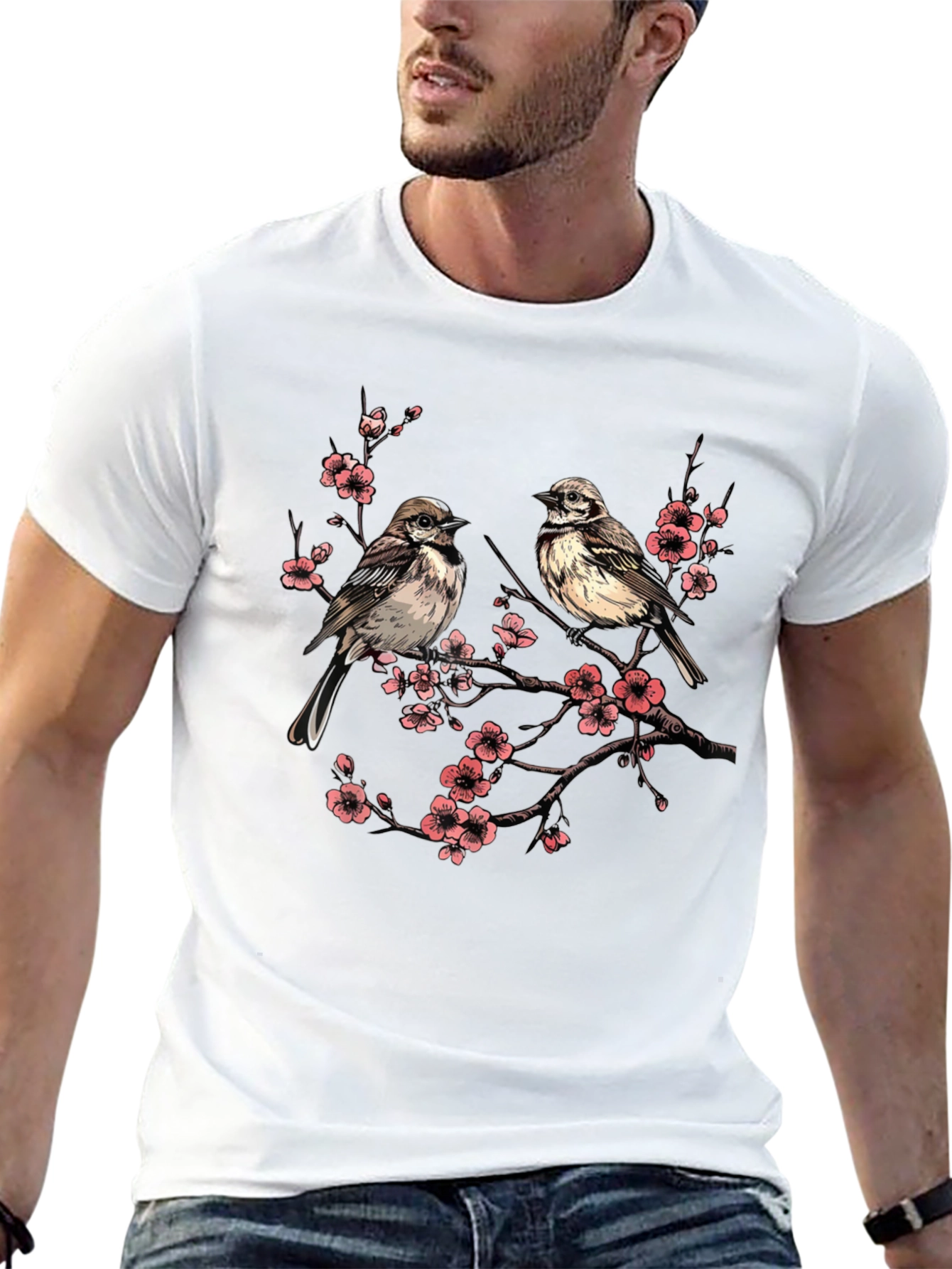 Bird and Blossom Graphic Tee - Unisex Cotton T-Shirt