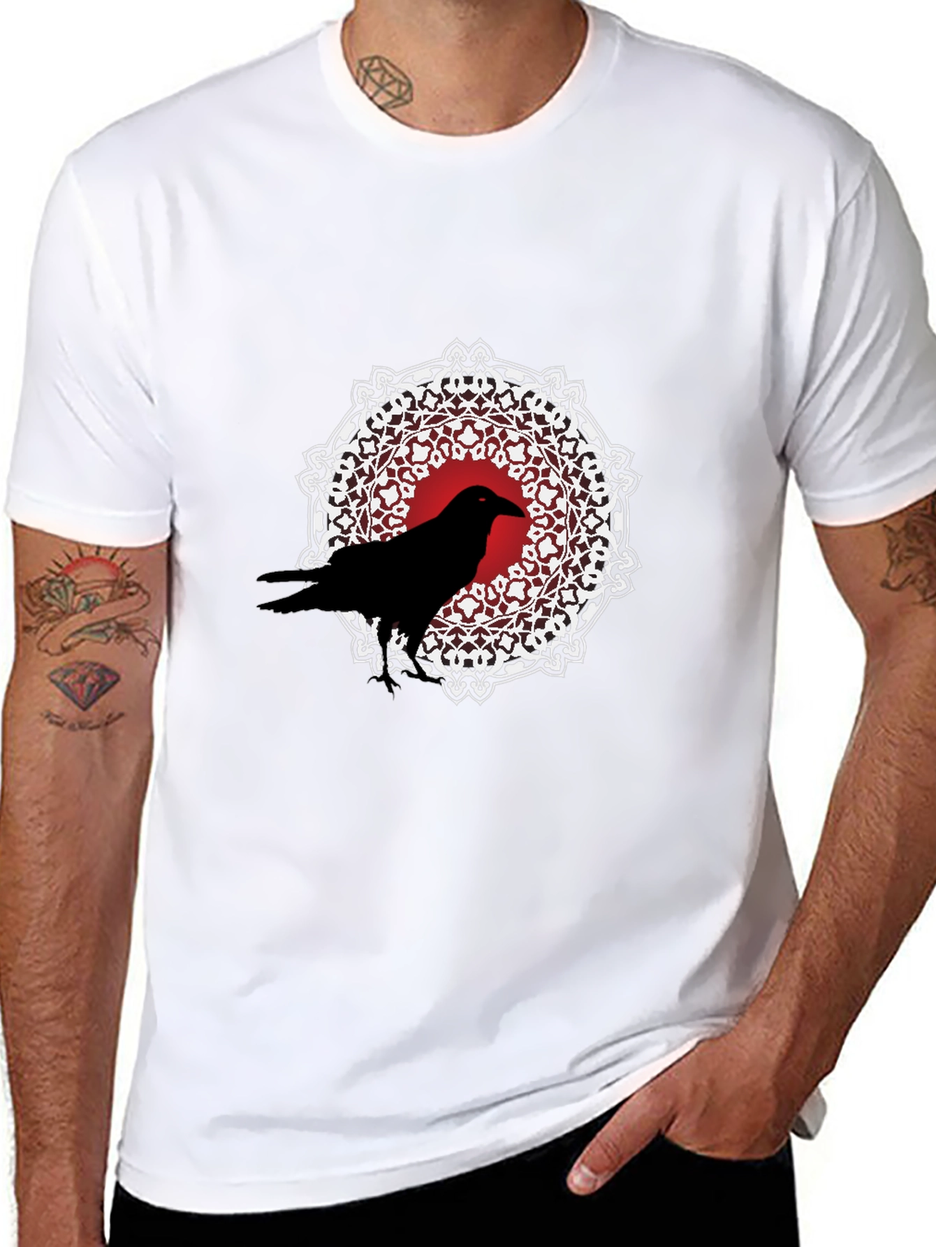 Raven Mandala Graphic Tee - Black Cotton T-Shirt