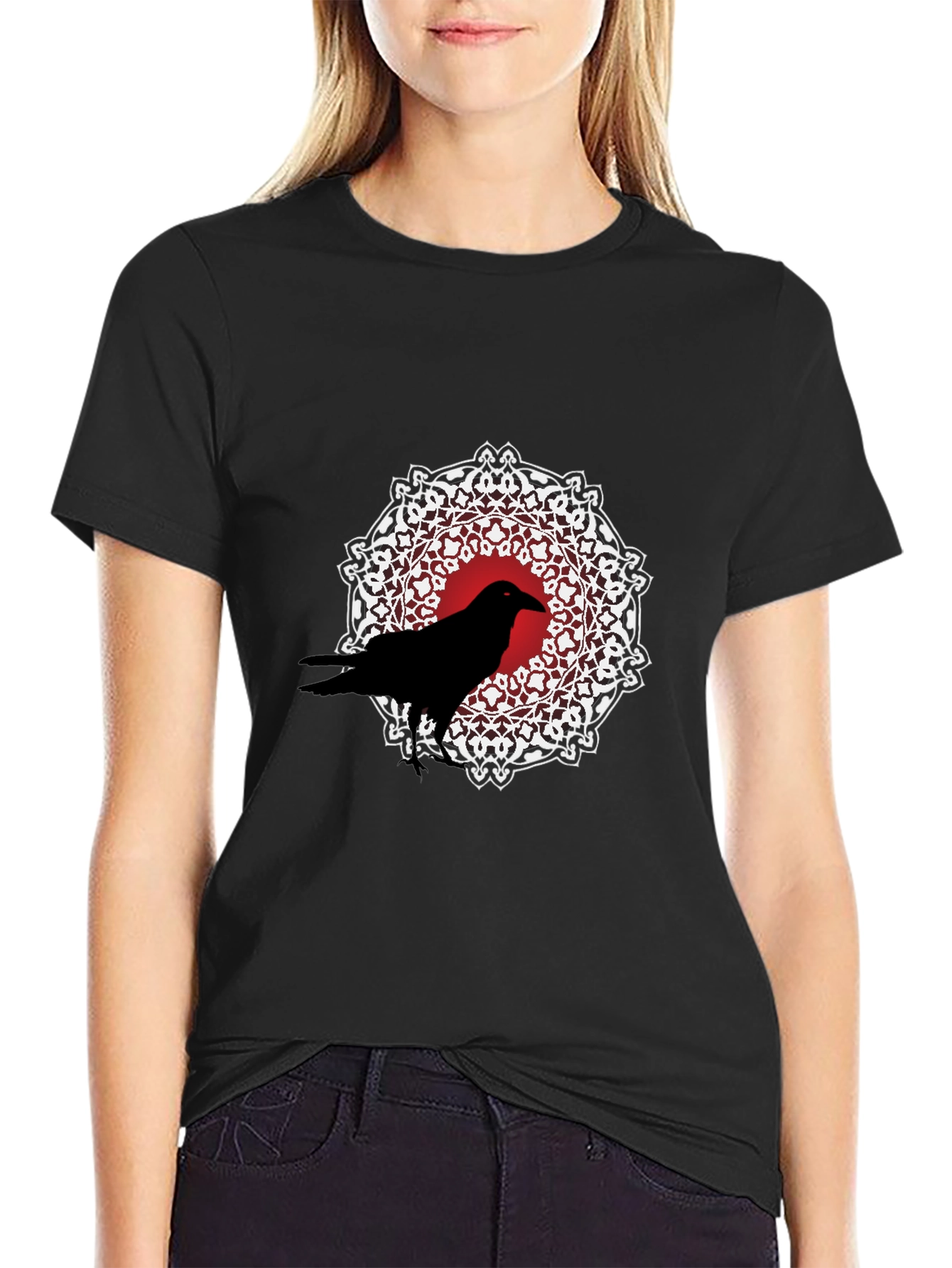 Raven Mandala Graphic Tee - Black Cotton T-Shirt