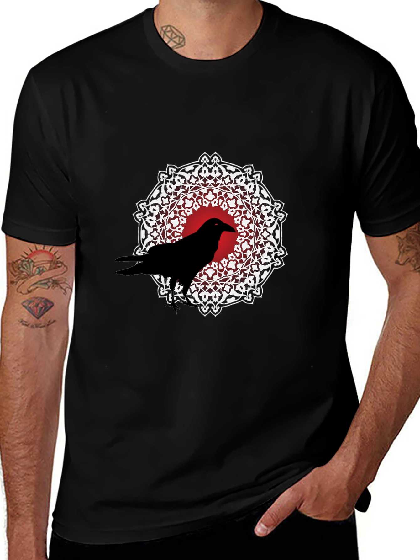 Raven Mandala Graphic Tee - Black Cotton T-Shirt