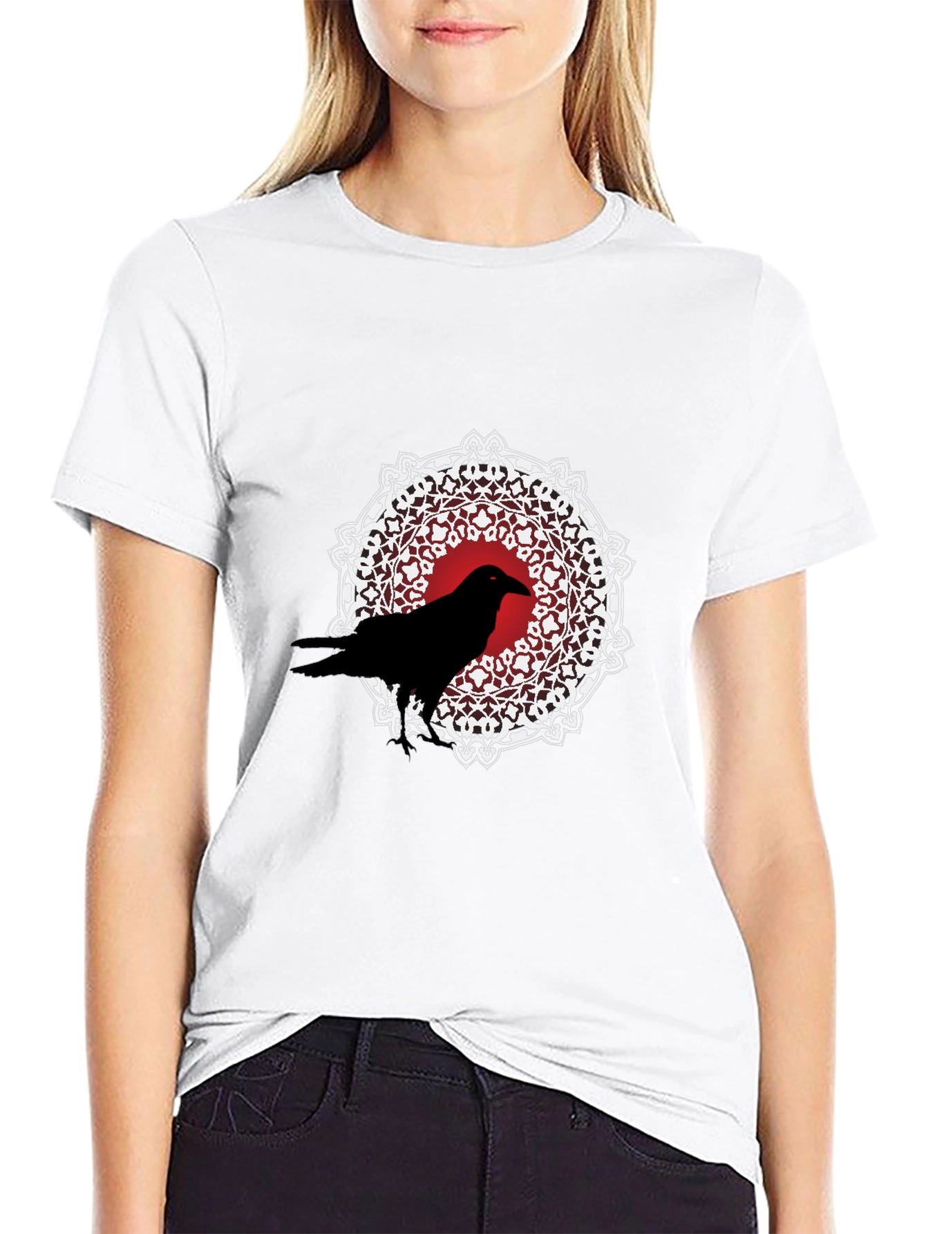Raven Mandala Graphic Tee - Black Cotton T-Shirt