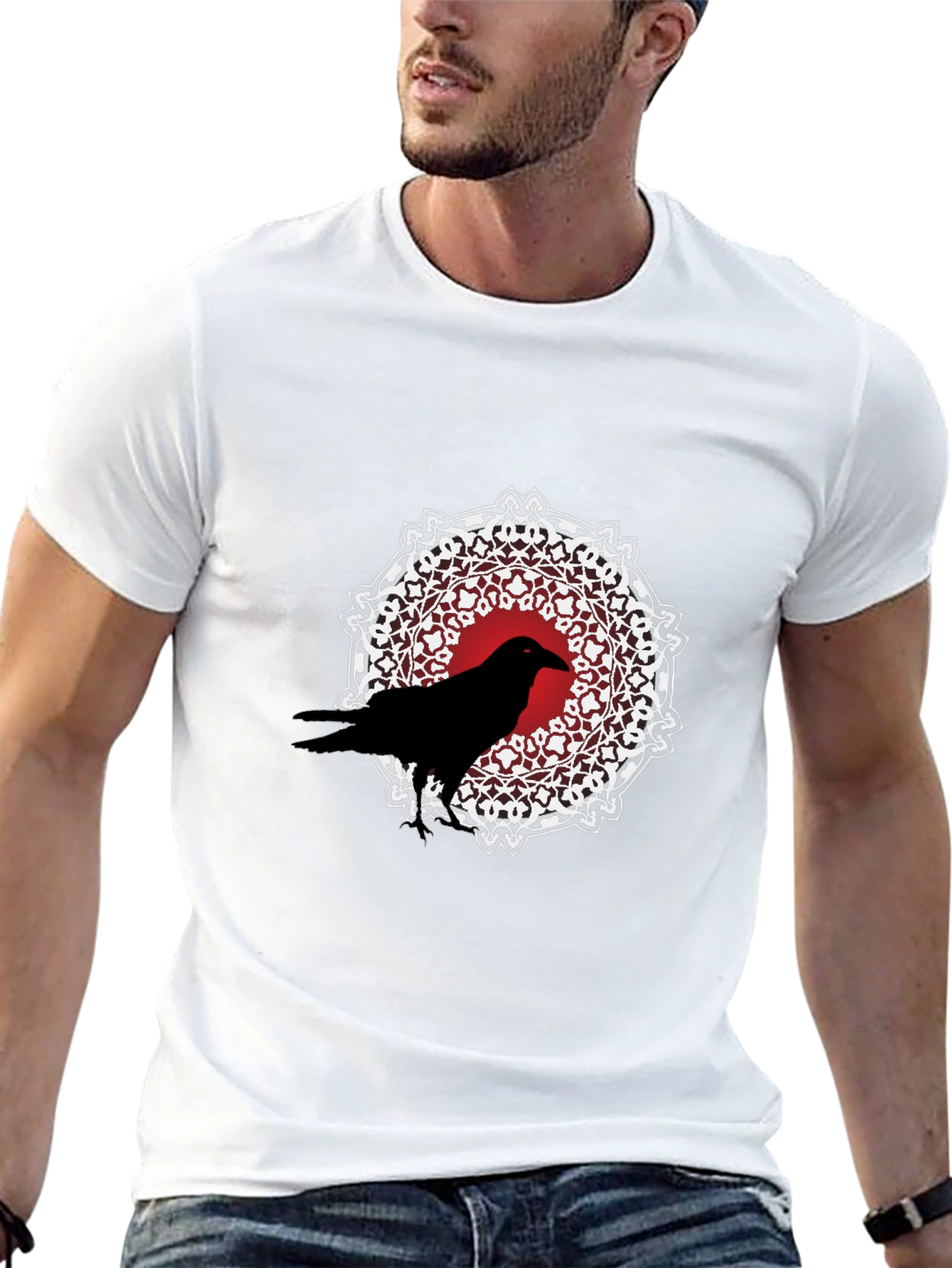 Raven Mandala Graphic Tee - Black Cotton T-Shirt