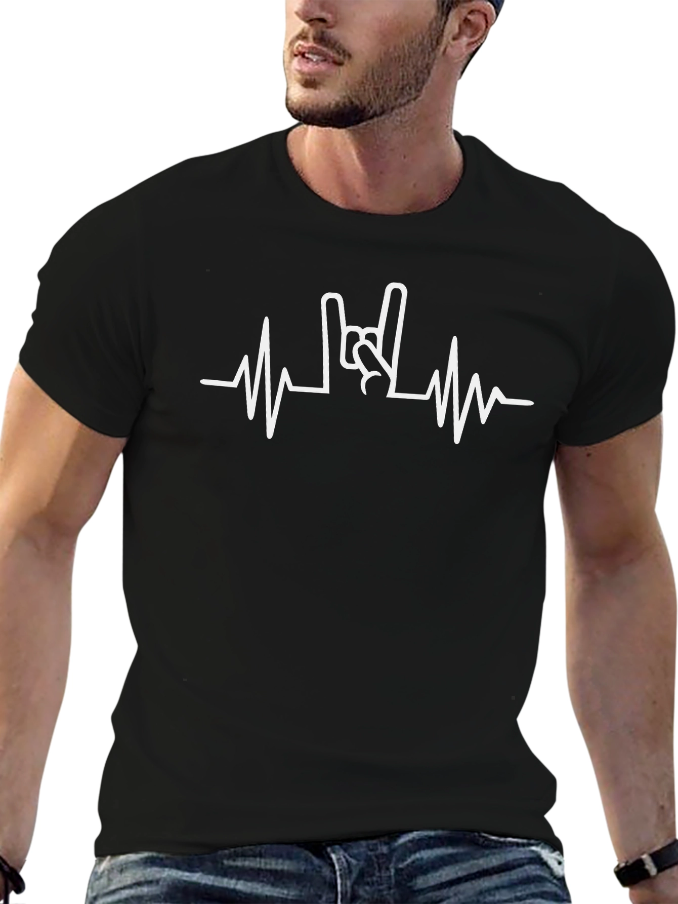 Rock On Heartbeat Graphic Tee - Black T-Shirt