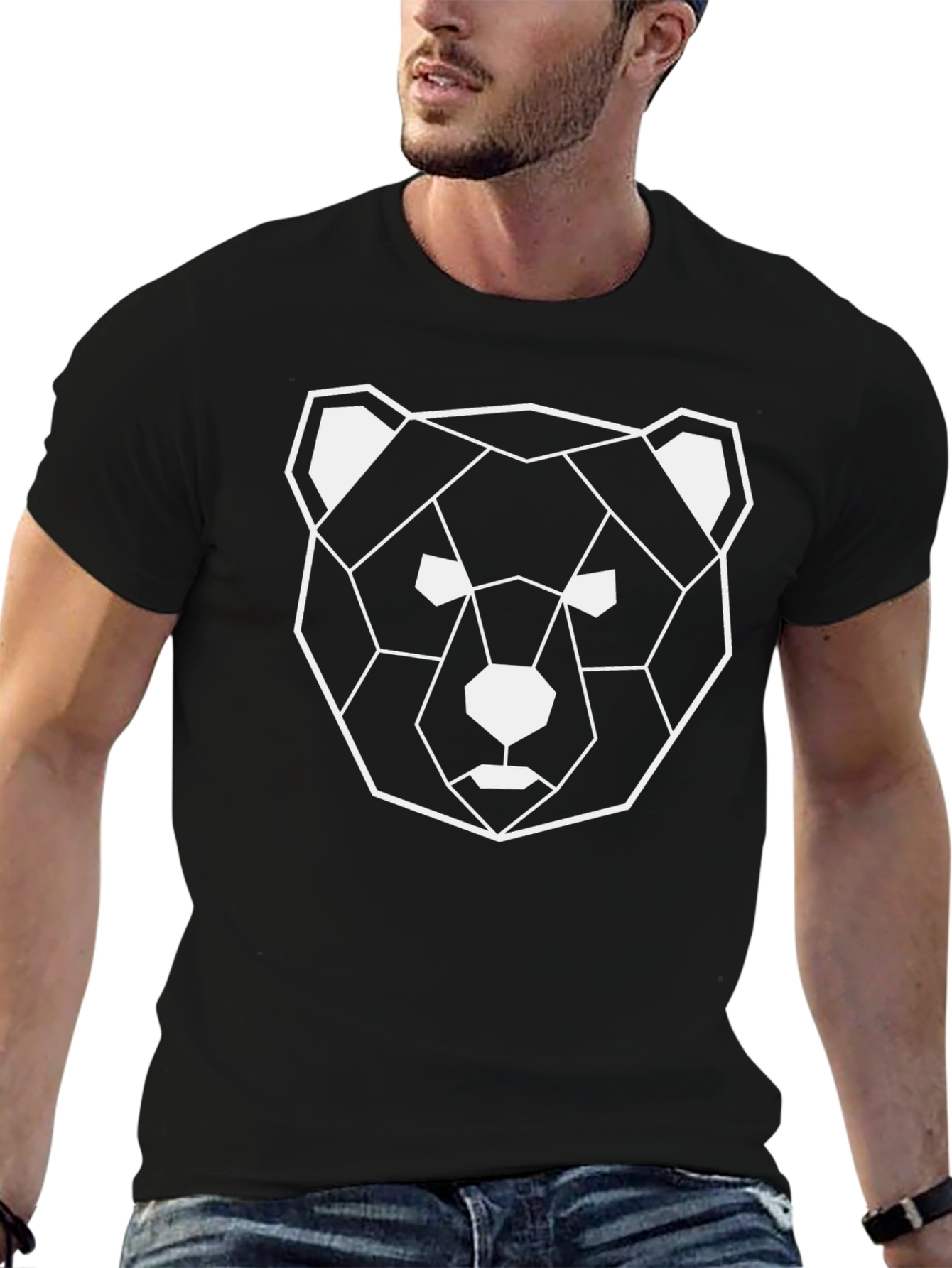Geometric Bear Graphic Print T-Shirt