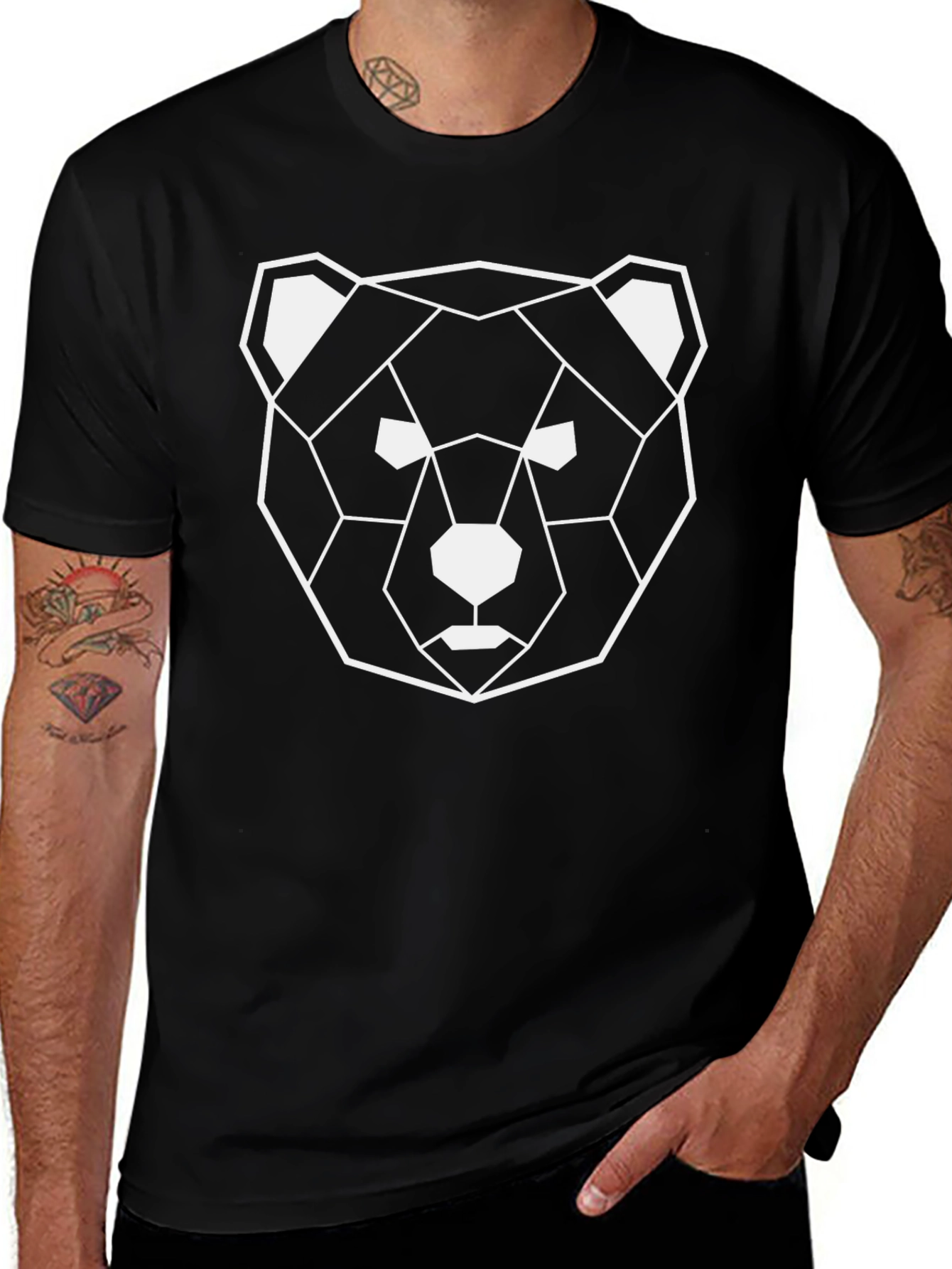 Geometric Bear Graphic Print T-Shirt