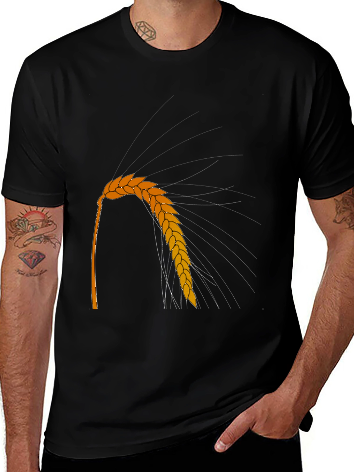 Wheat Graphic Tee - Black Crew Neck Casual Style