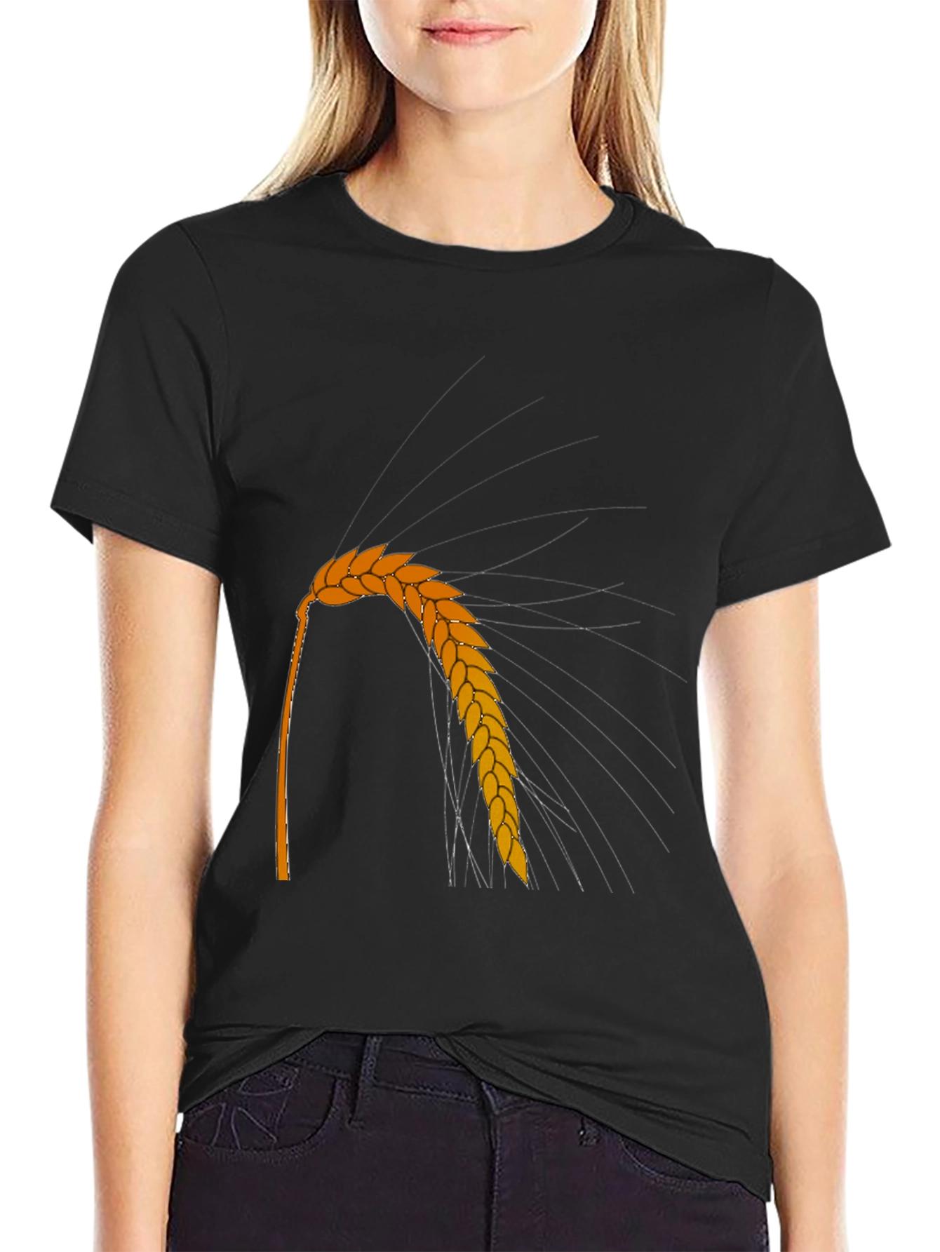 Wheat Graphic Tee - Black Crew Neck Casual Style
