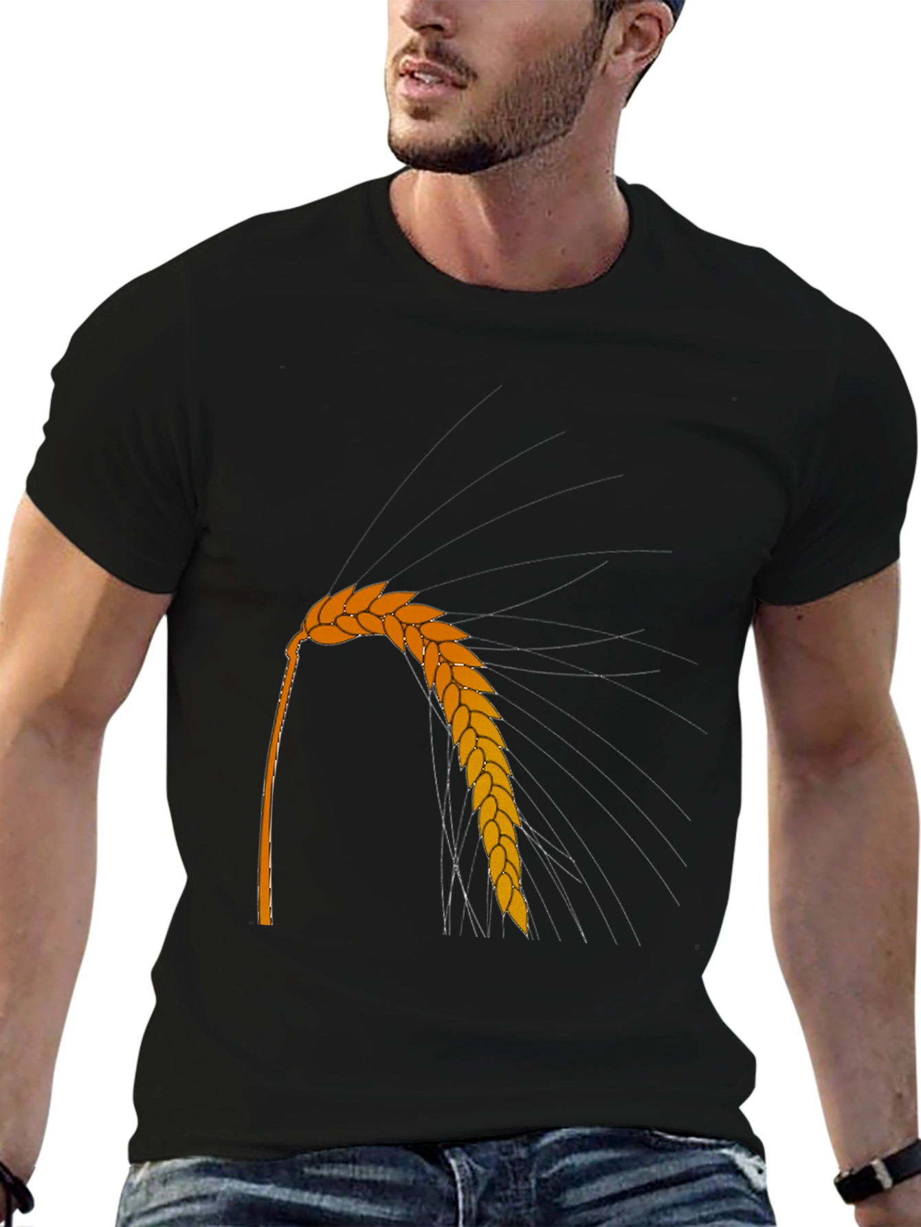 Wheat Graphic Tee - Black Crew Neck Casual Style
