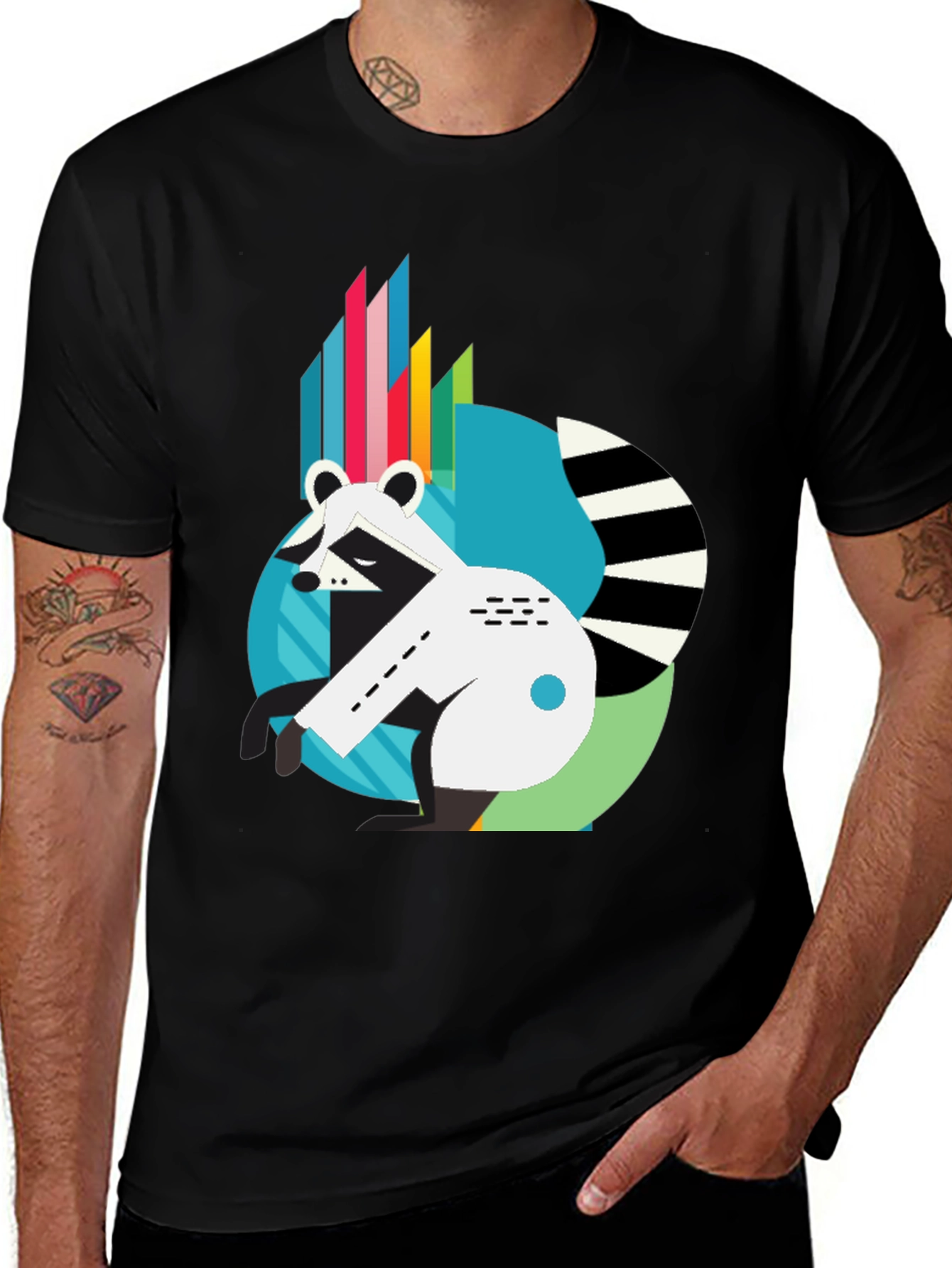 Cool Graphic Raccoon Mens Black T-Shirt