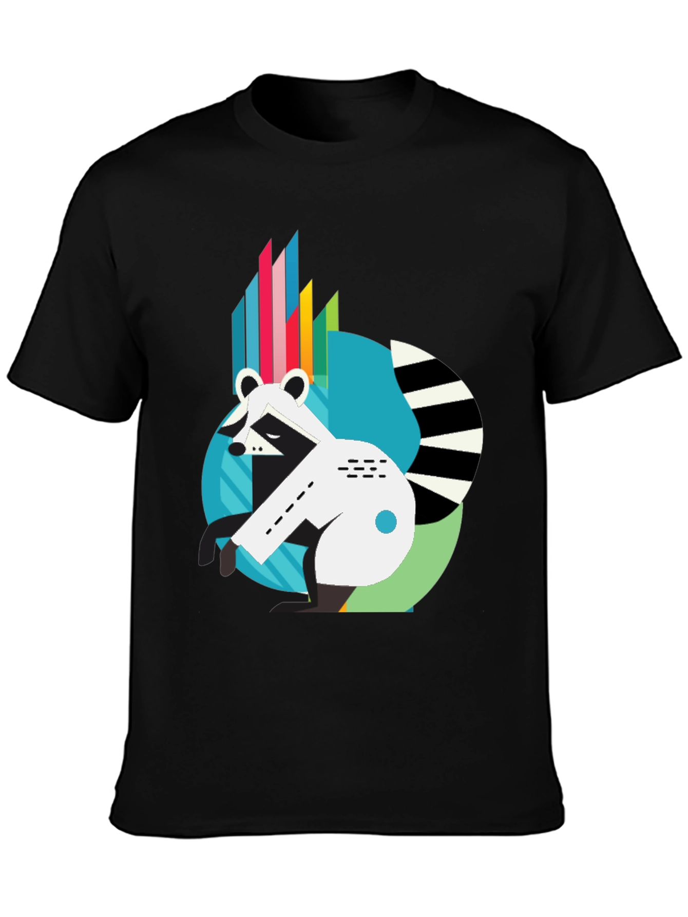 Cool Graphic Raccoon Mens Black T-Shirt