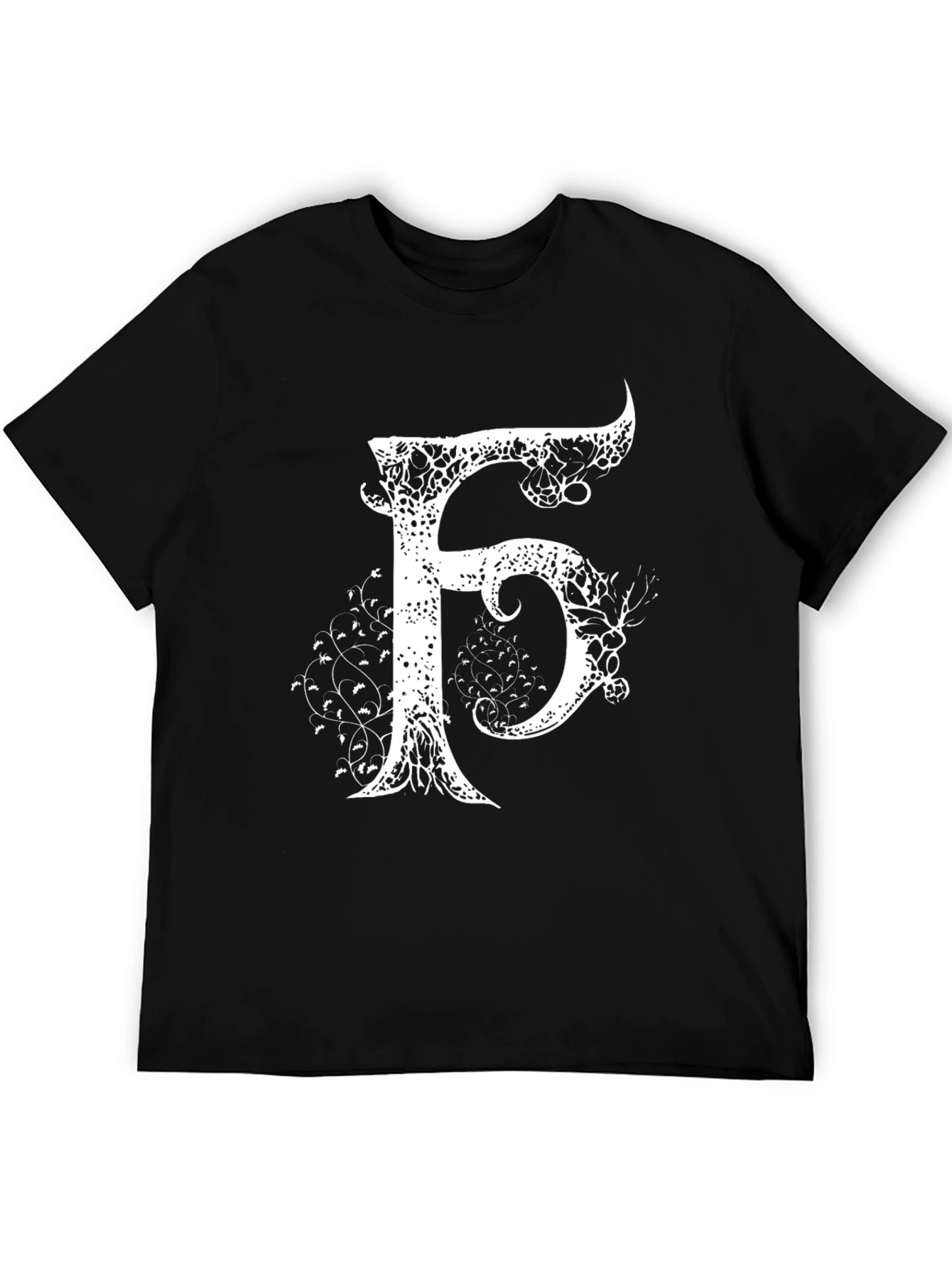 Letter F Artistic Graphic Print Black T-Shirt