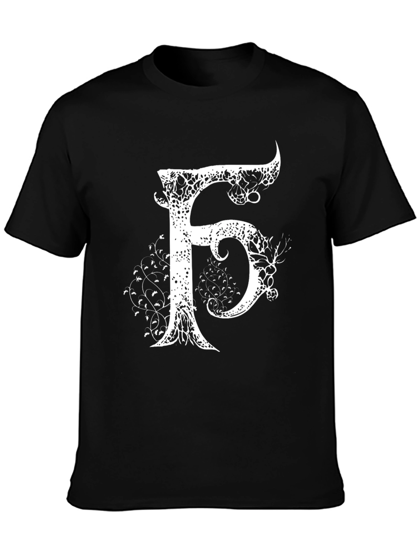 Letter F Artistic Graphic Print Black T-Shirt