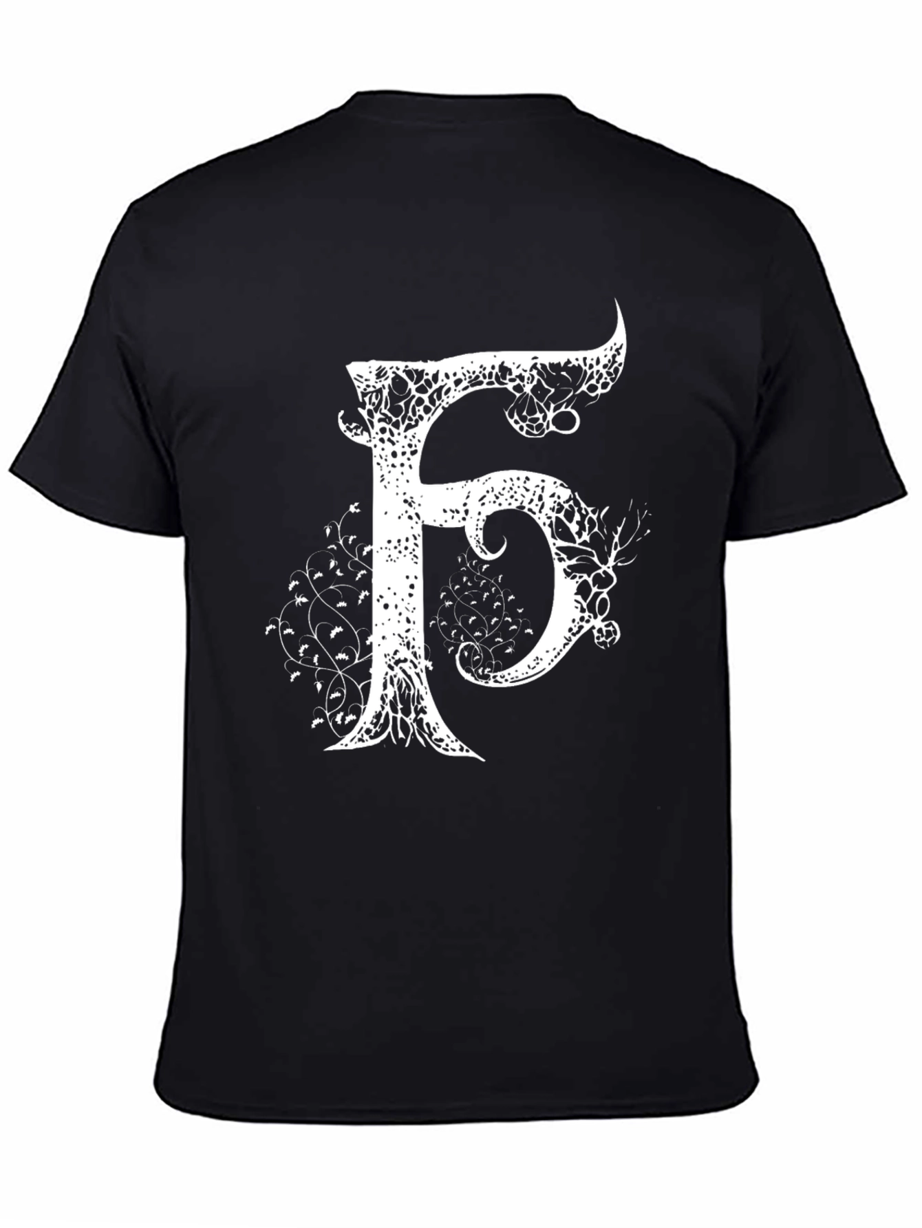 Letter F Artistic Graphic Print Black T-Shirt
