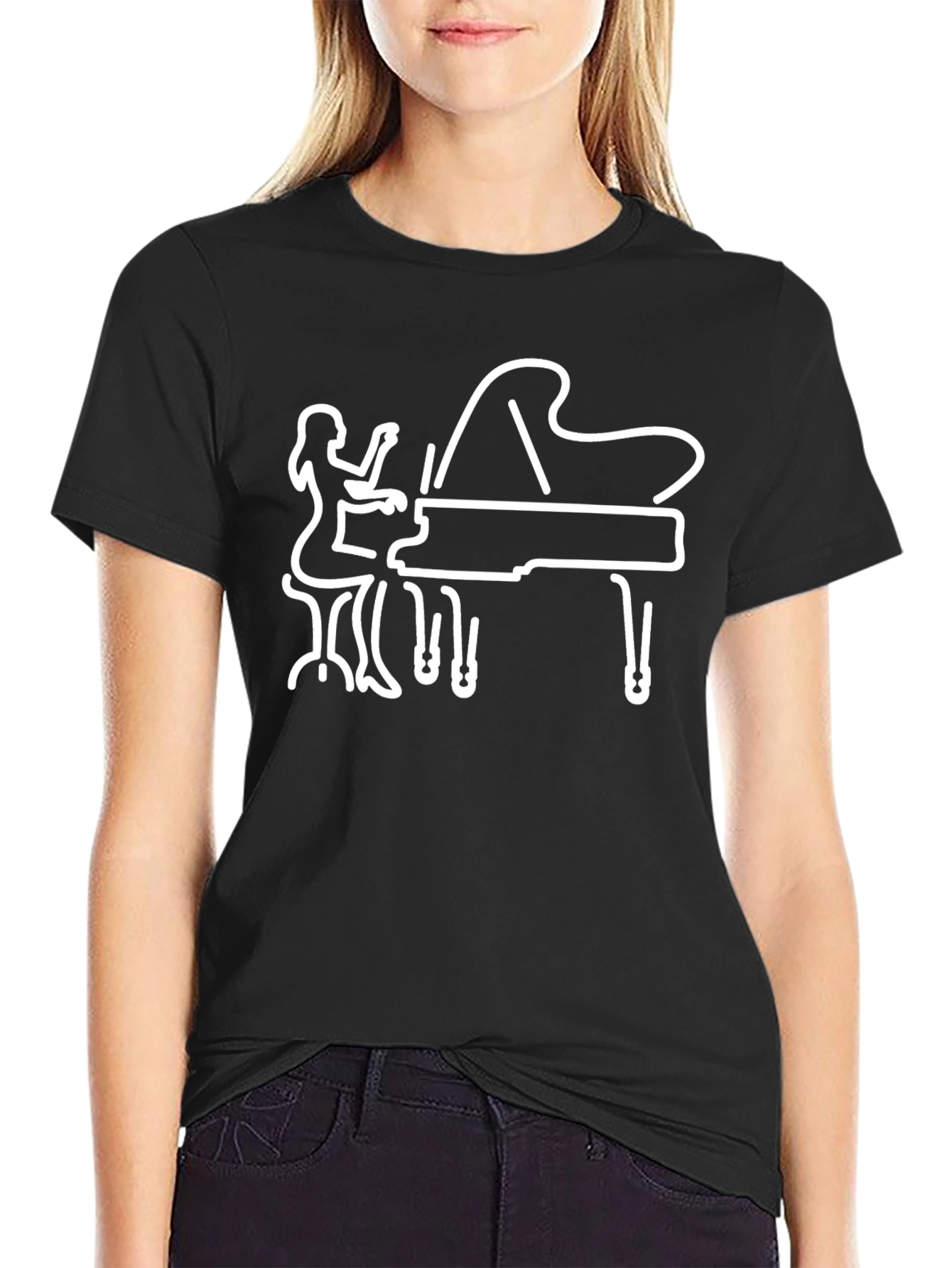 Piano Player Graphic Tee - Black Cotton Shirt